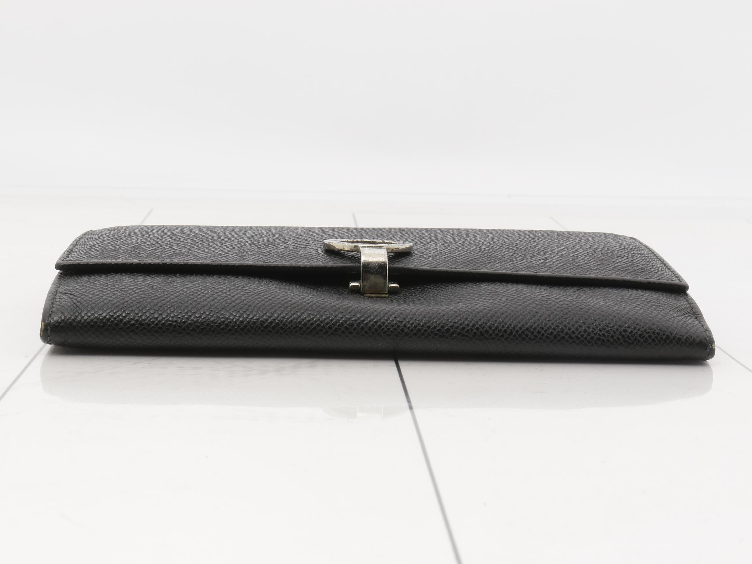 Leather Bi-fold Long Wallet, Black — view 3