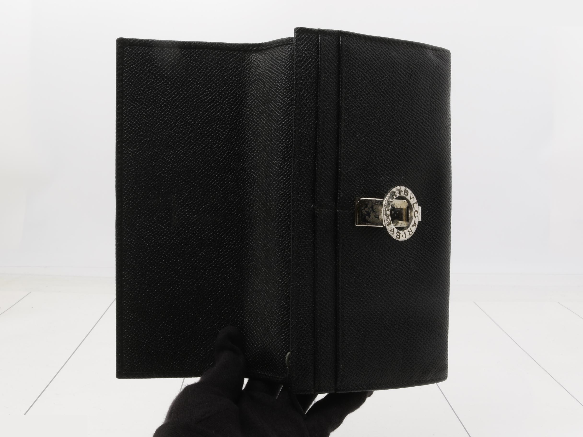 Leather Bi-fold Long Wallet, Black — view 4