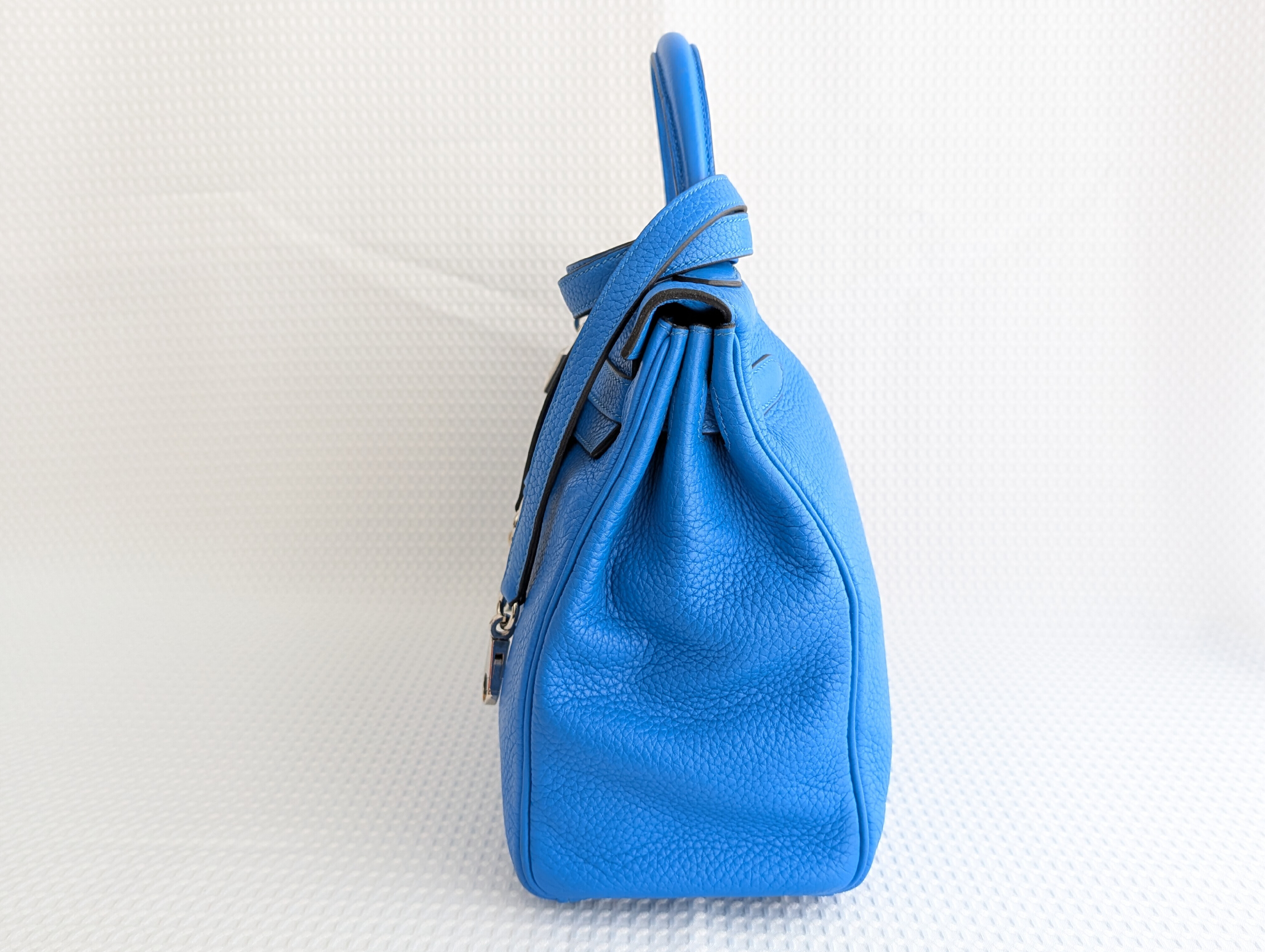 Kelly 32 Taurillon Clemence Blue Hydra Silver Hardware P Stamp Handbag — view 7