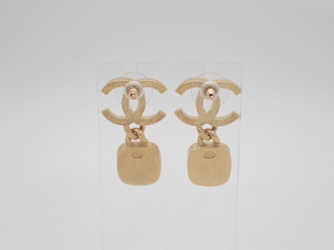 Earrings, 20K Gold, Coco Mark, Clear Stone, 3.5cm Height, Swing Earrings — view 2