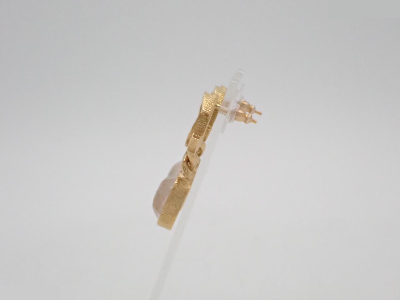 Earrings, 20K Gold, Coco Mark, Clear Stone, 3.5cm Height, Swing Earrings — view 3