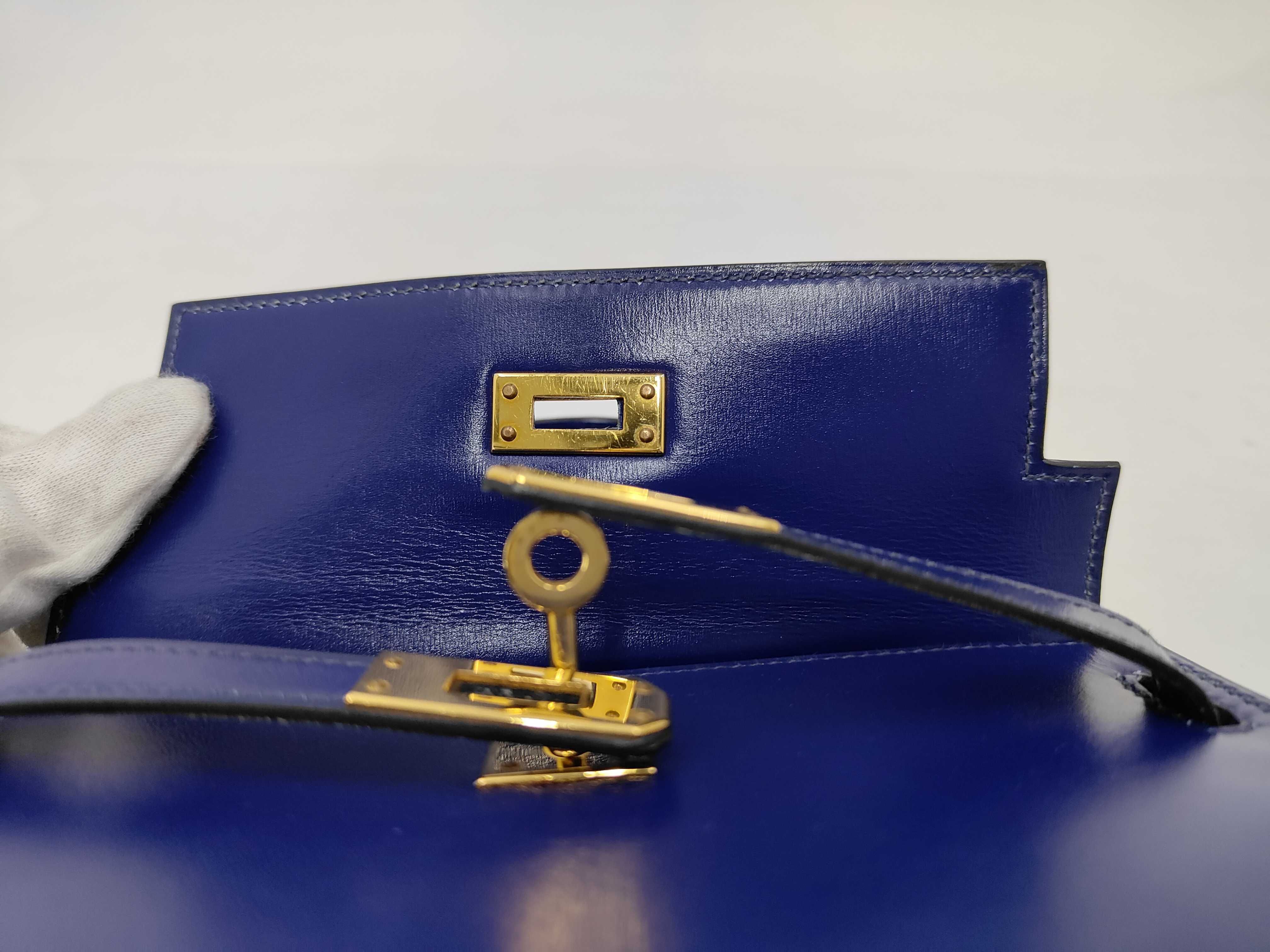 Mini Kelly 20 2-Way Bag, Box Calf Leather, Blue, R Stamp, Strap, 20 x 14 x 9 cm, Shoulder Strap Approx. 125 cm, Handbag — view 8