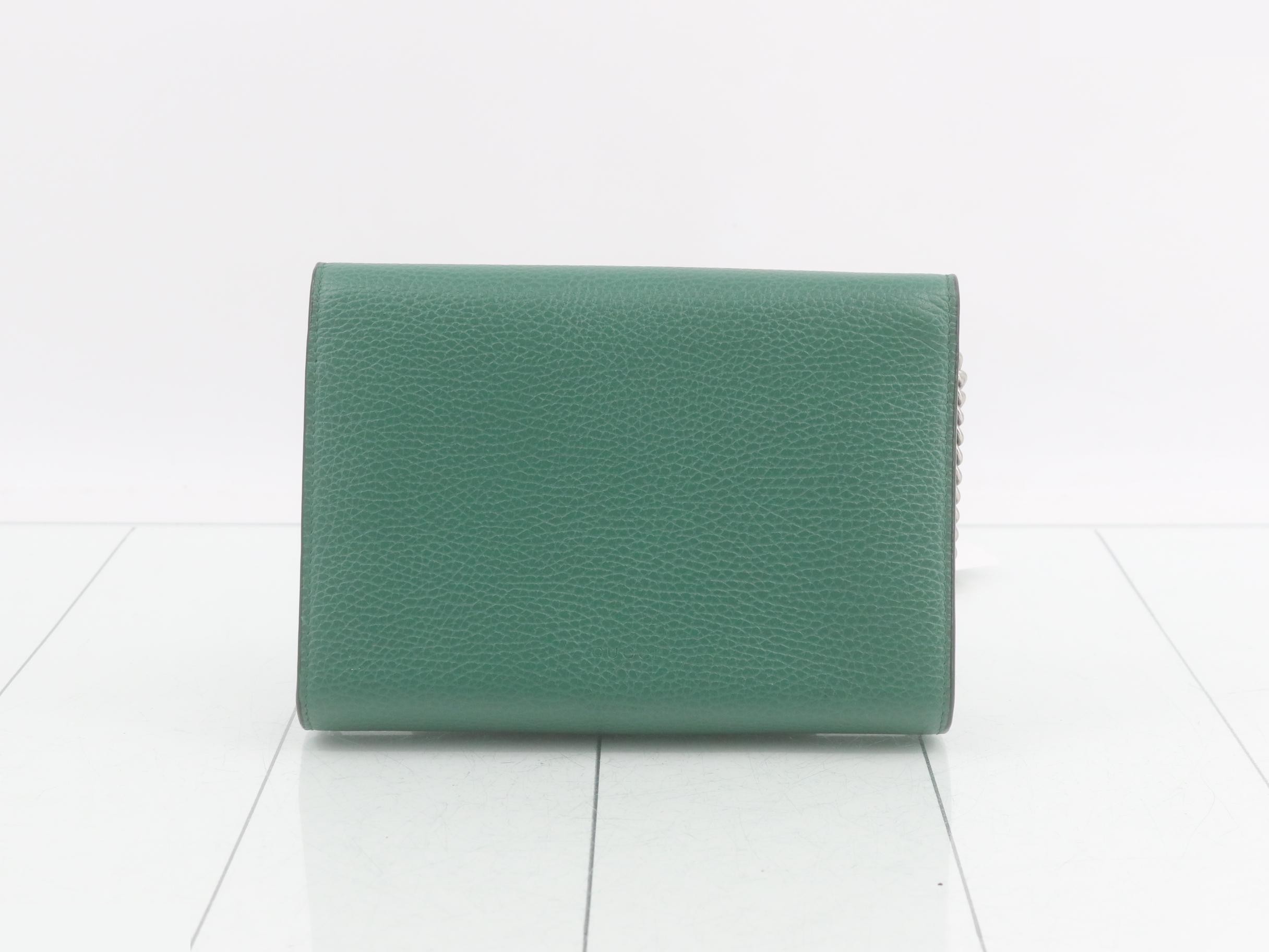 Dionysus Leather Chain Wallet, Green, 401231 — view 2