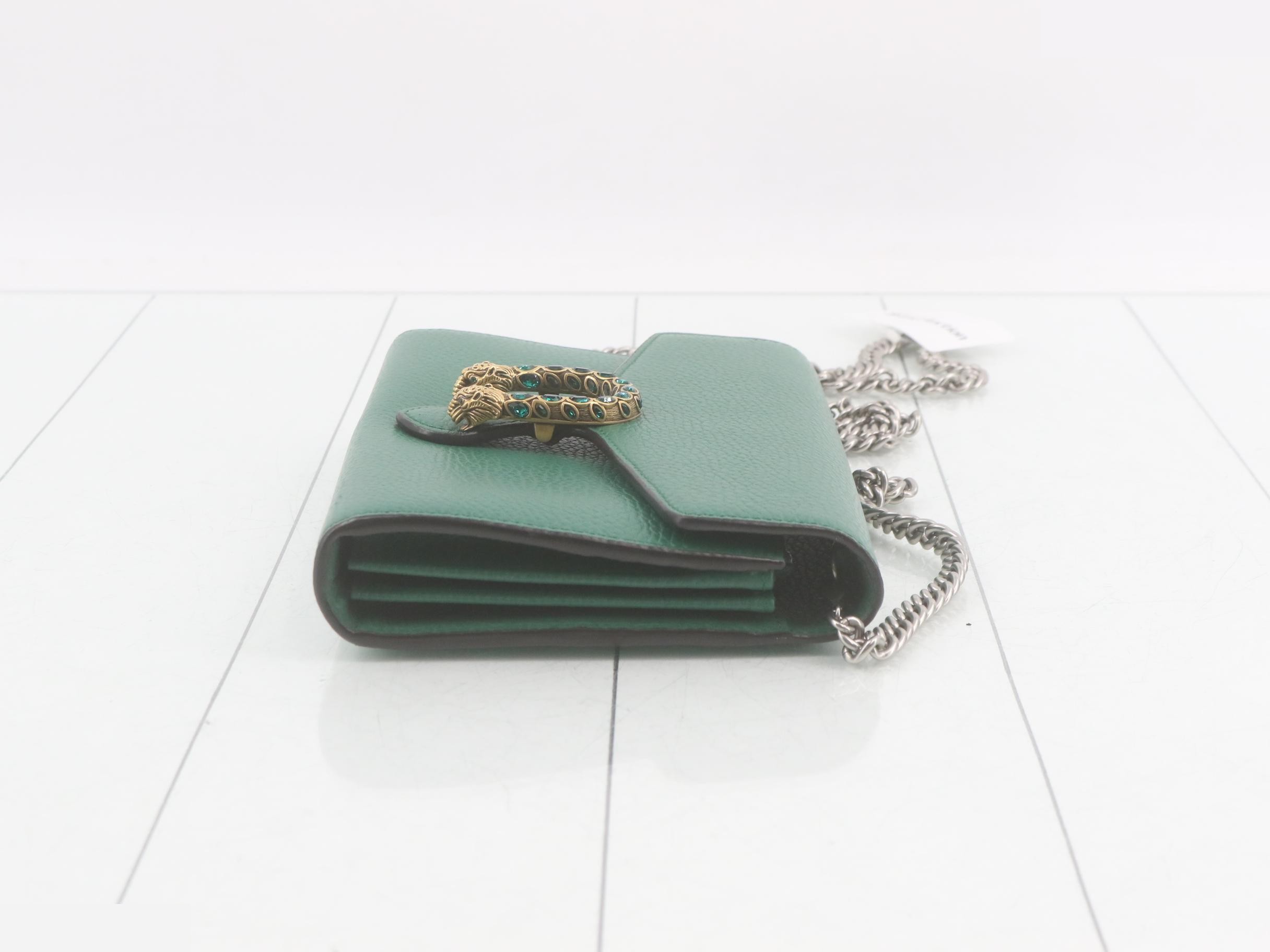 Dionysus Leather Chain Wallet, Green, 401231 — view 3