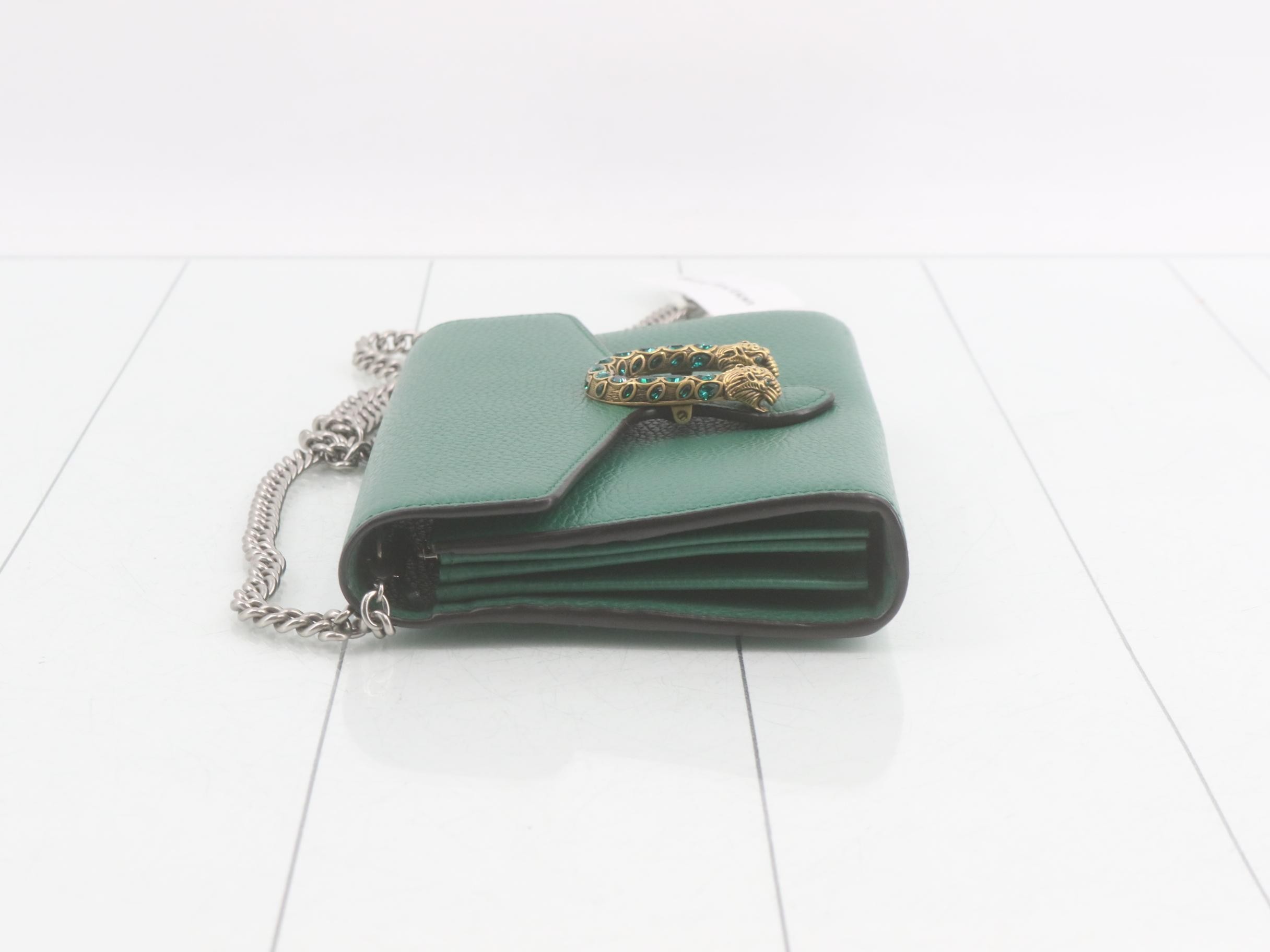 Dionysus Leather Chain Wallet, Green, 401231 — view 4