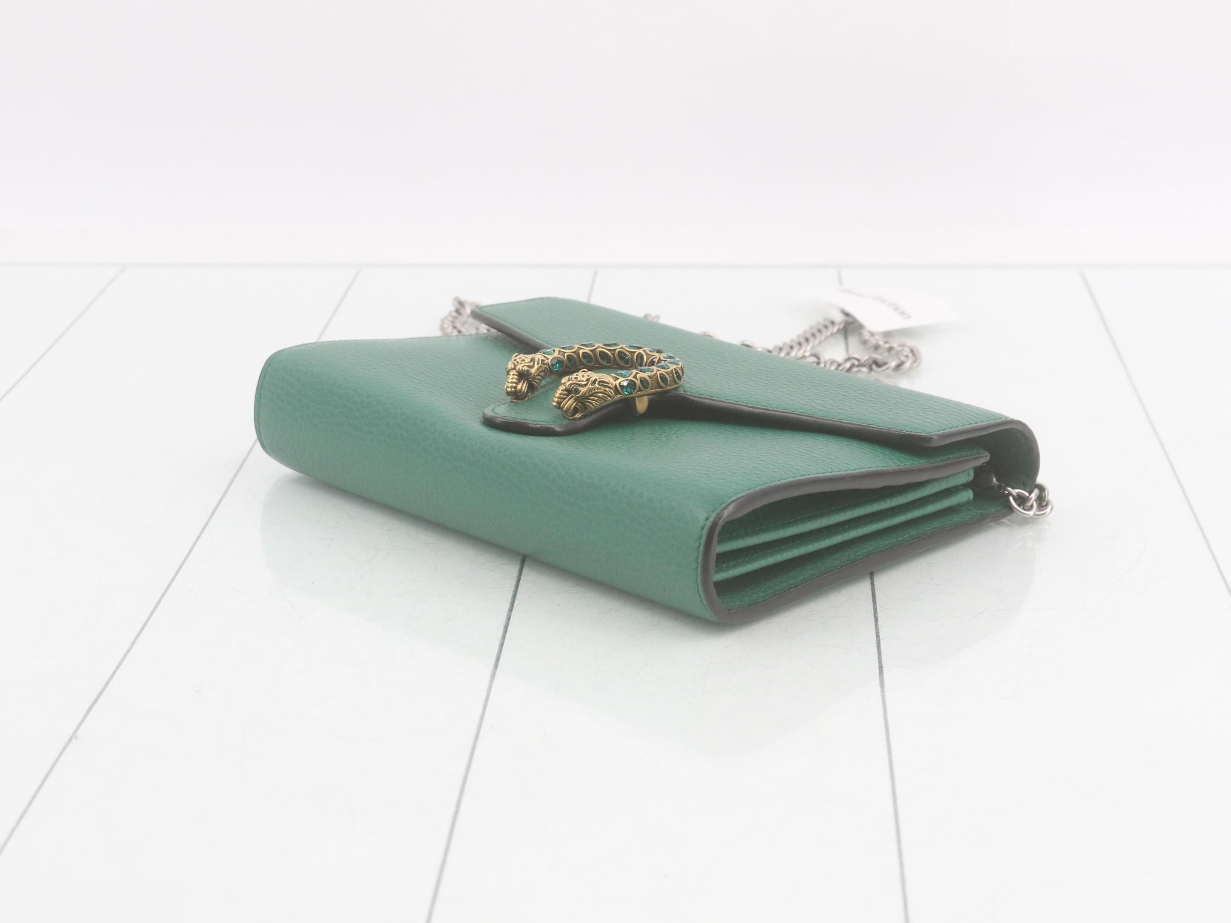 Dionysus Leather Chain Wallet, Green, 401231 — view 6