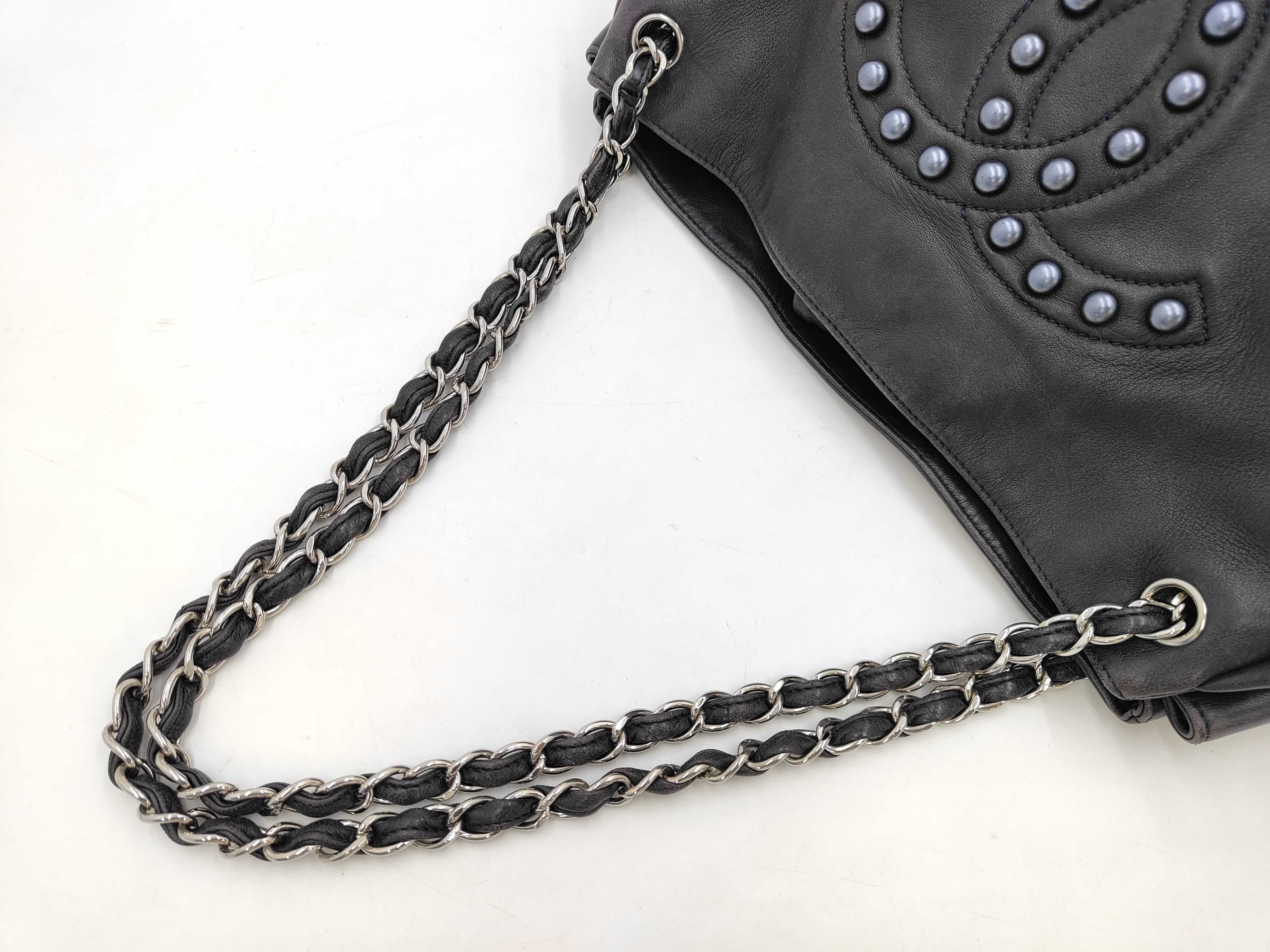 Lambskin Tote Bag, Dark Navy — view 5