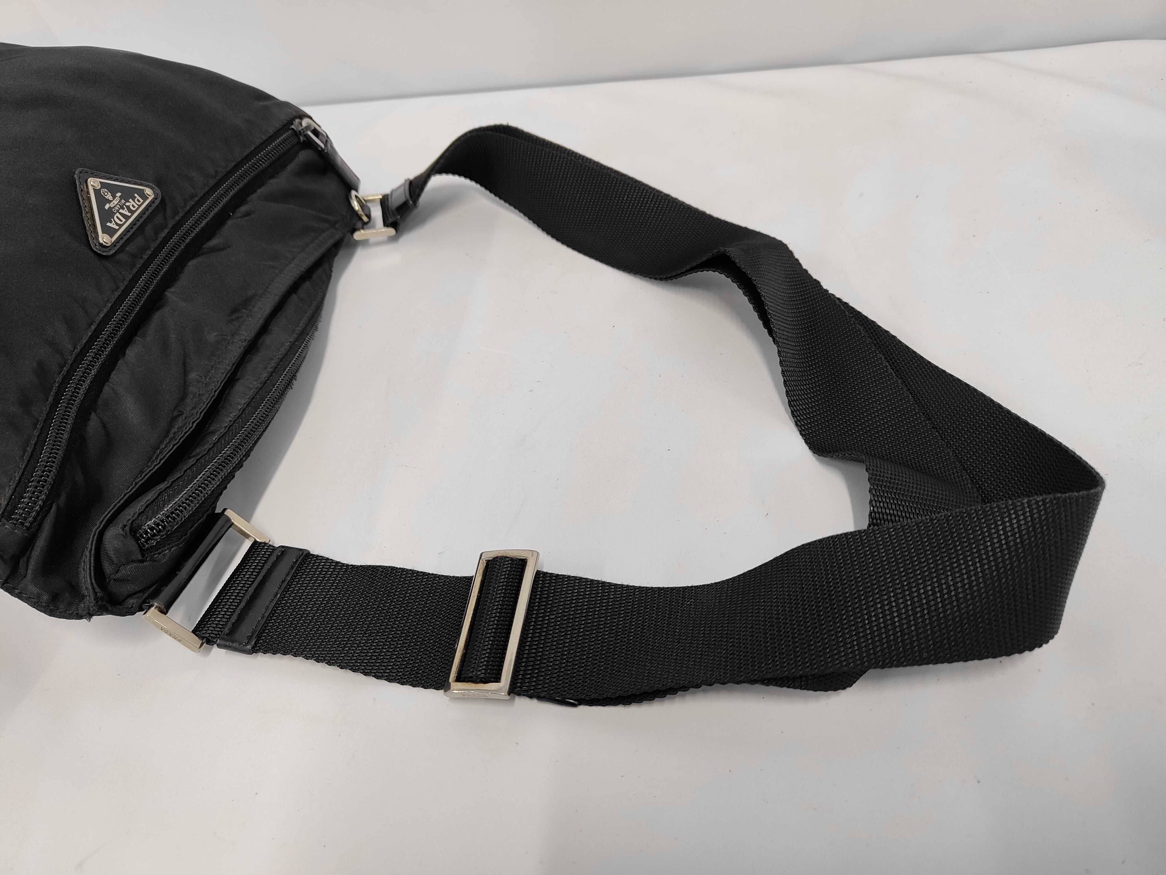 Tessuto Triangle Logo Plate Black Nylon Shoulder Bag (No White Tag) — view 5