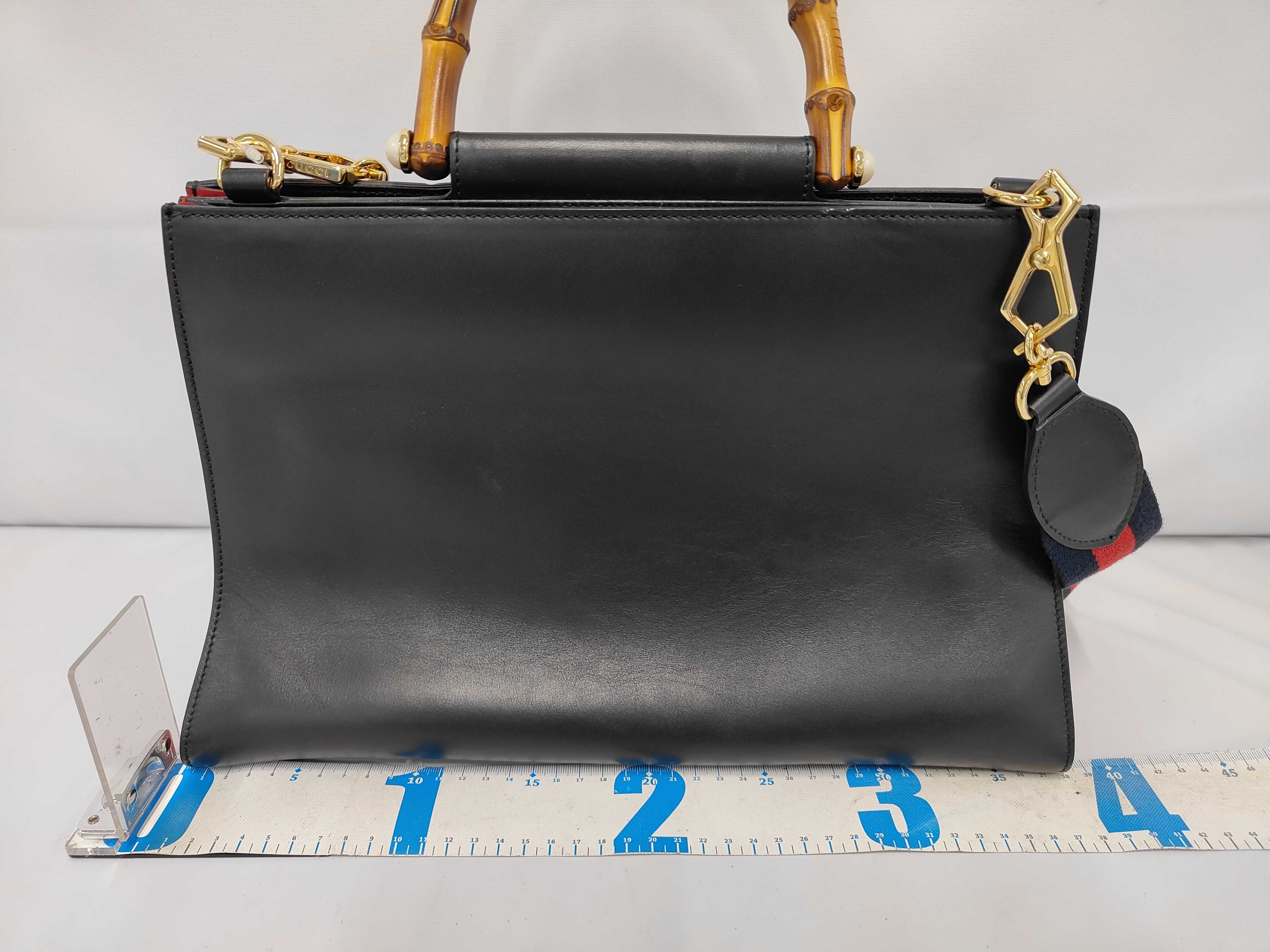 Web Nymphaea Bamboo Tote Bag, Black Calfskin Leather, Gold Hardware — view 2