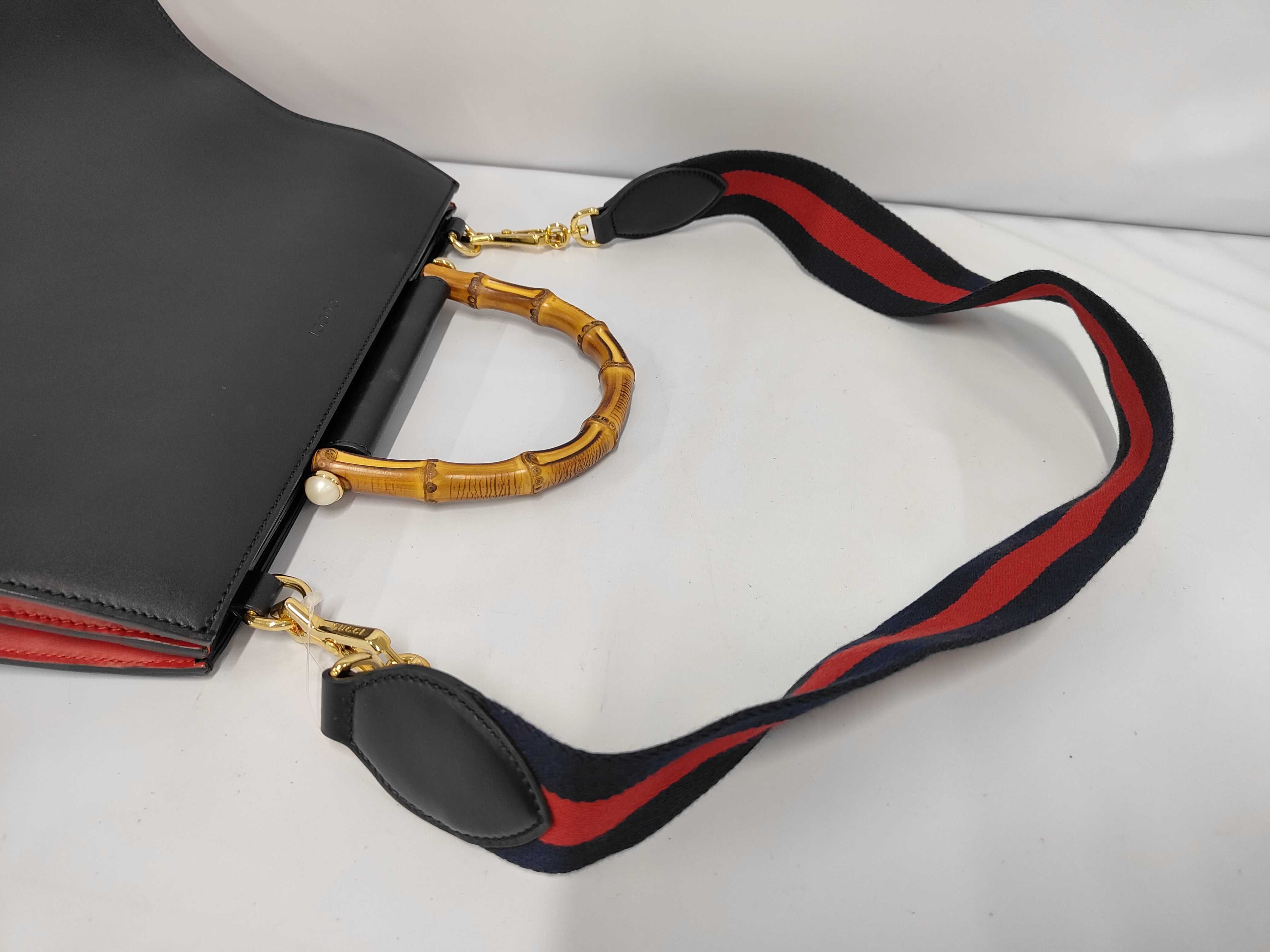 Web Nymphaea Bamboo Tote Bag, Black Calfskin Leather, Gold Hardware — view 5