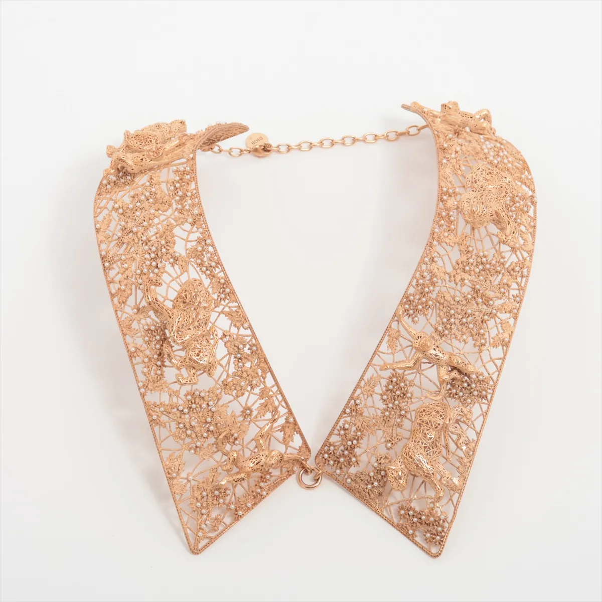 necklace, gold plated with faux pearls. Shows signs of wear, tarnishing,