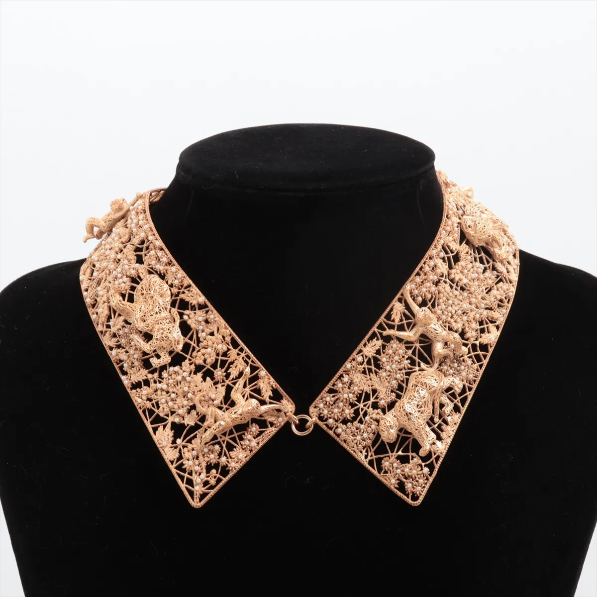 necklace, gold plated with faux pearls. Shows signs of wear, tarnishing, — view 6