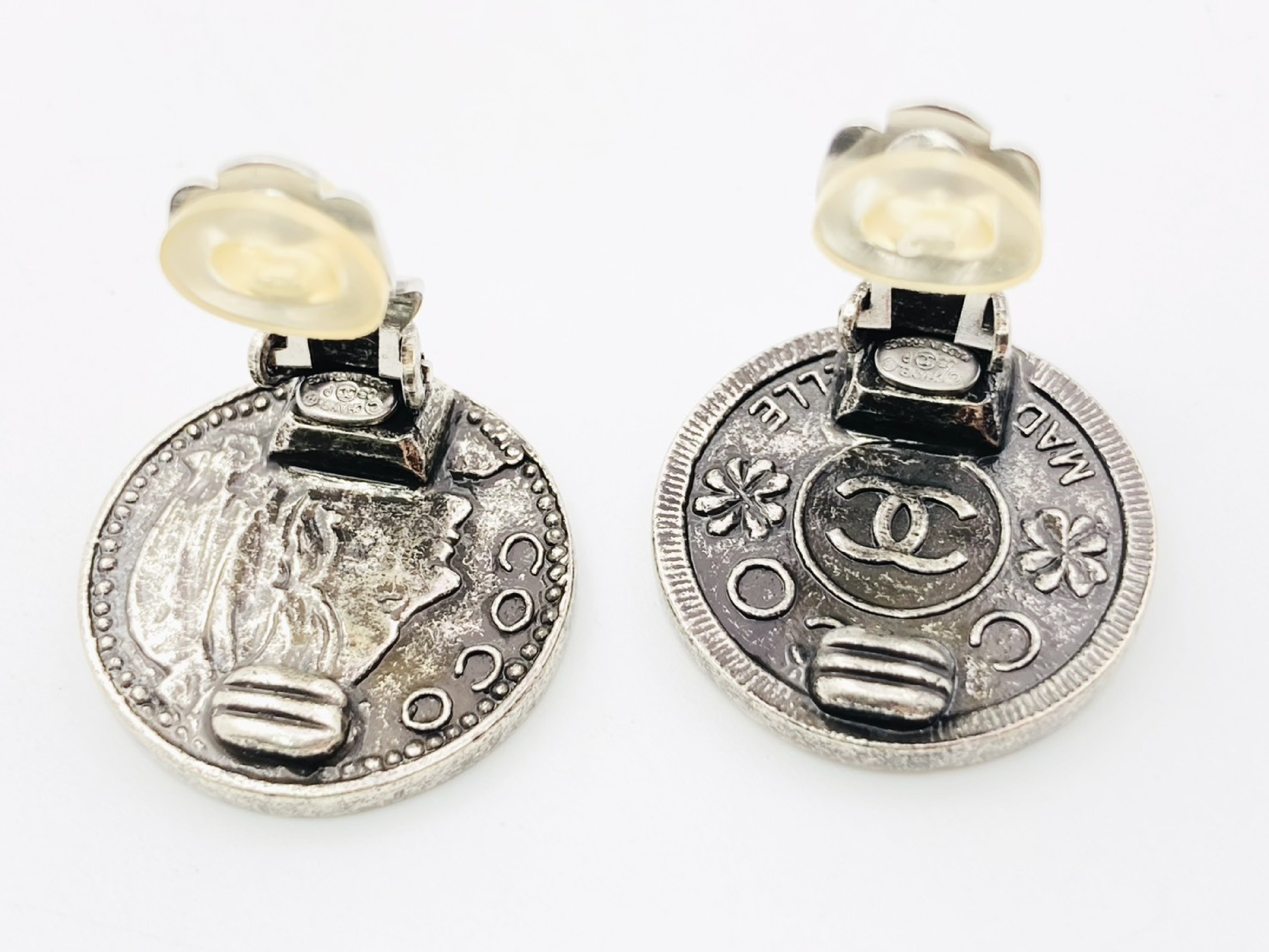 Coco Mark Mademoiselle Medal Medallion Round Earrings, Silver, 03P Earrings — view 3