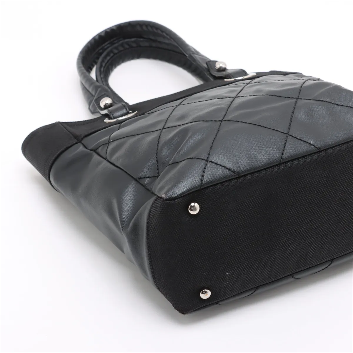 Paris Biarritz PM Coated Canvas Tote Bag, Black with Silver Hardware — view 4