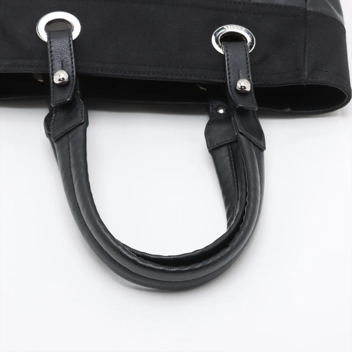 Paris Biarritz PM Coated Canvas Tote Bag, Black with Silver Hardware — view 5