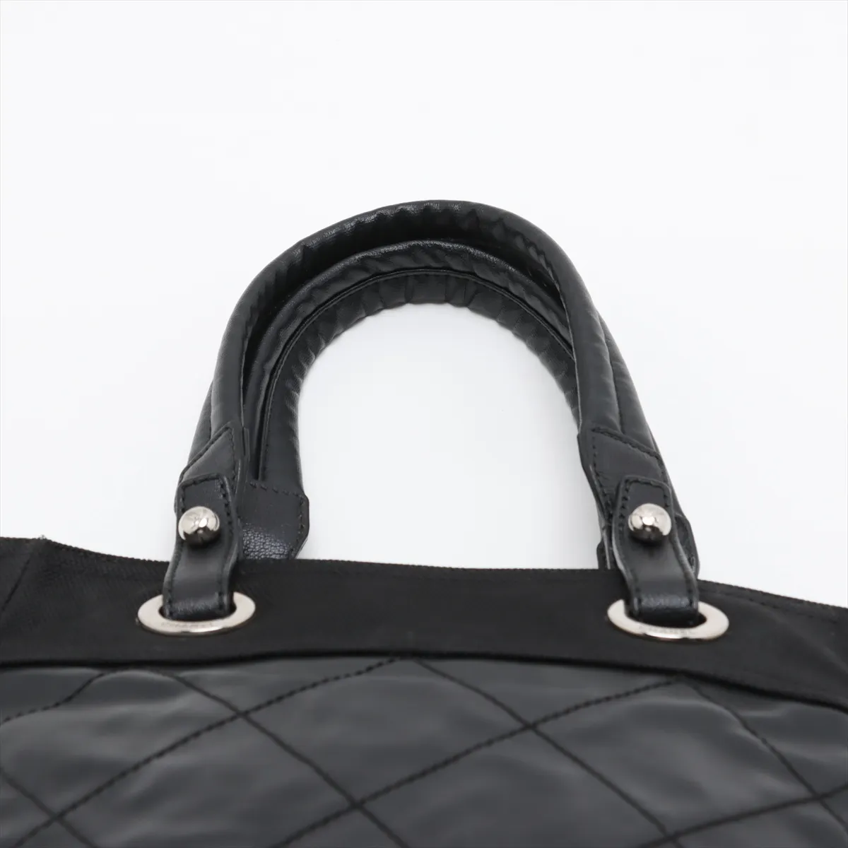 Paris Biarritz PM Coated Canvas Tote Bag, Black with Silver Hardware — view 6