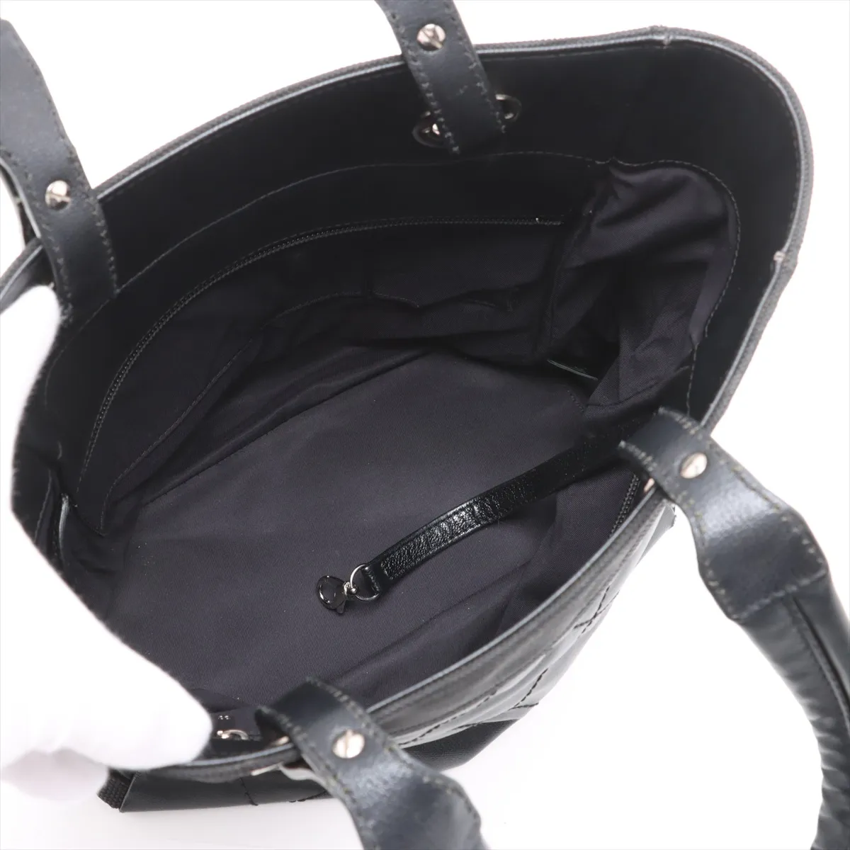 Paris Biarritz PM Coated Canvas Tote Bag, Black with Silver Hardware — view 7