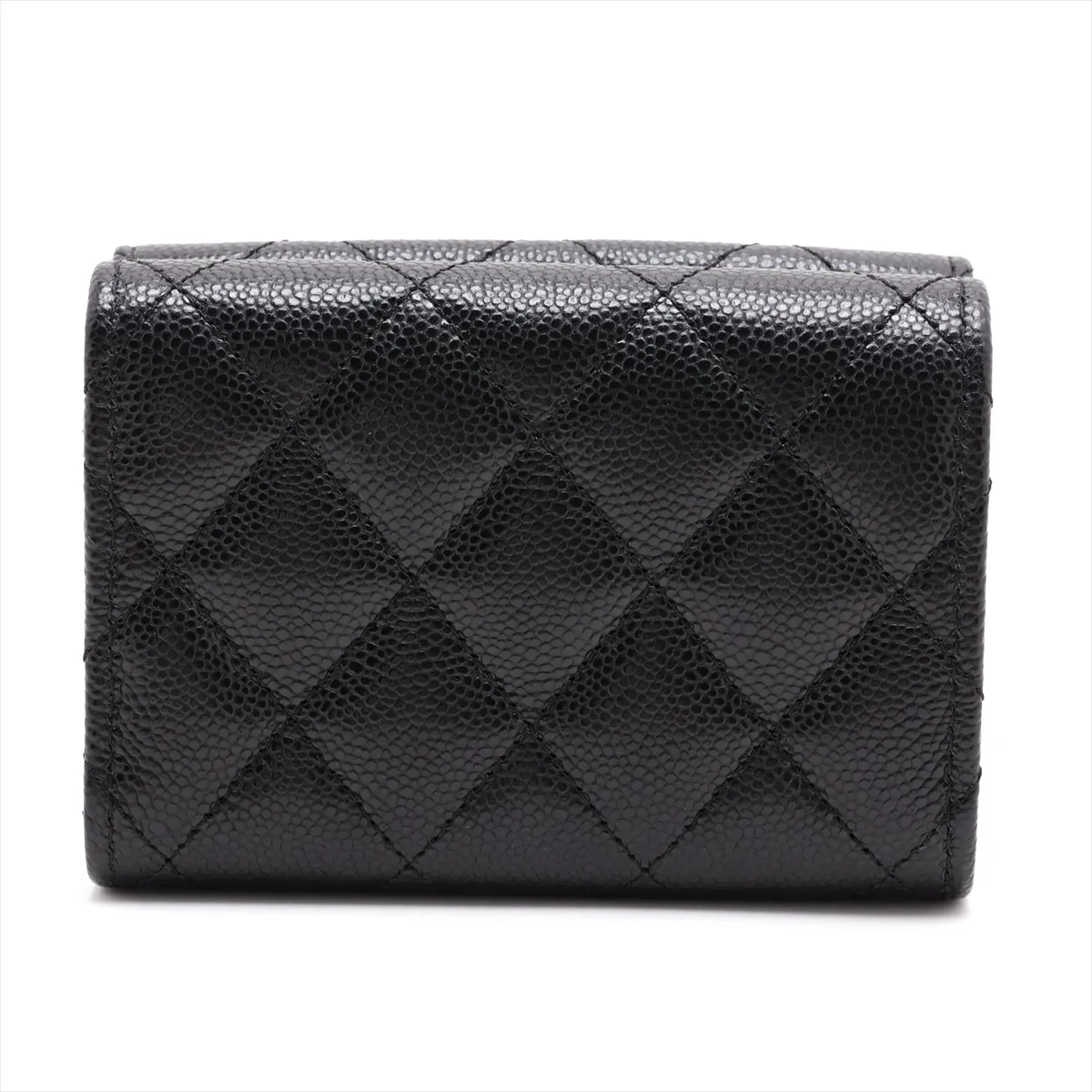 Mini Matelassé Caviar Skin Compact Wallet, Black with Gold Hardware (LNKXHKP8) — view 2