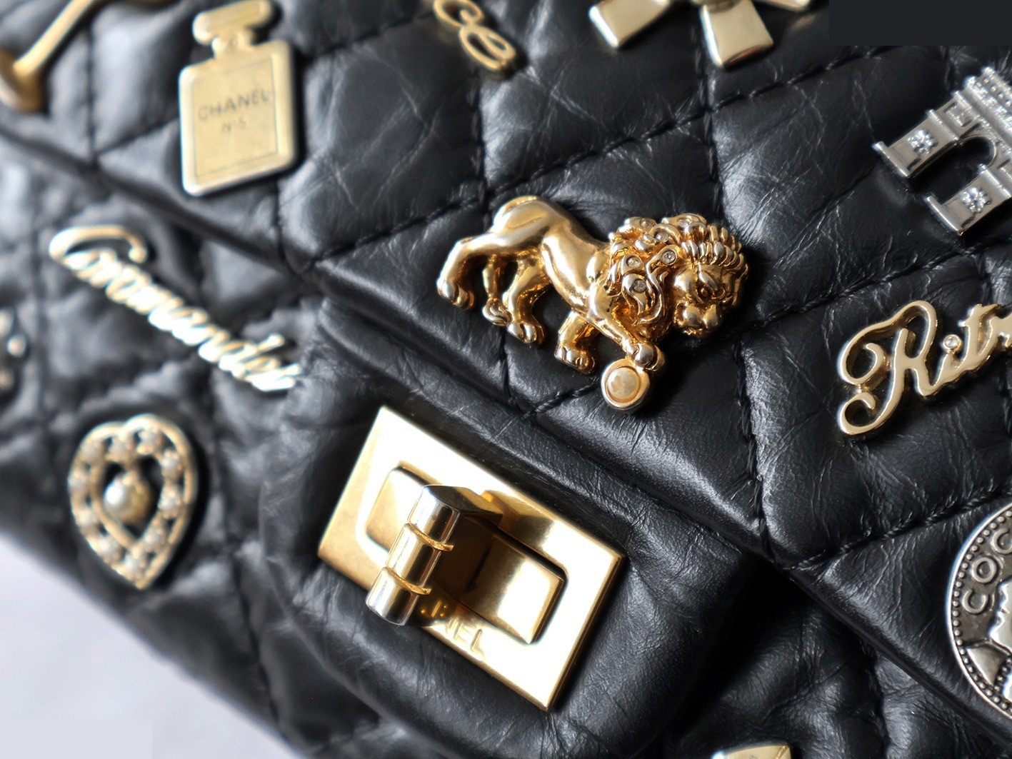 Mini Matelassé Double Flap Double Chain Shoulder Bag, Vintage Calfskin, Black — view 8