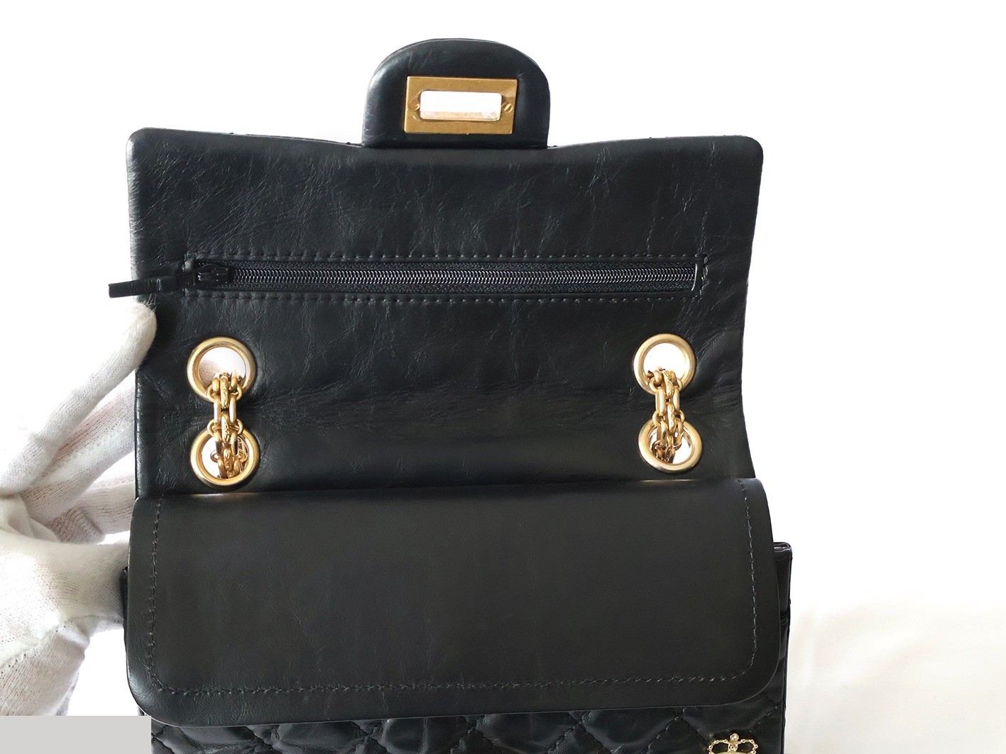 Mini Matelassé Double Flap Double Chain Shoulder Bag, Vintage Calfskin, Black — view 10