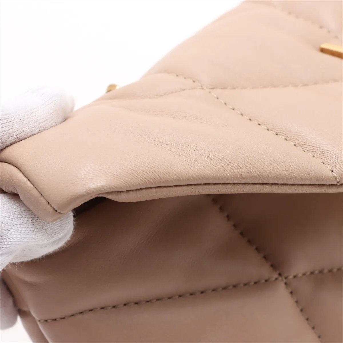 Puffer Leather Chain Shoulder Bag Beige 759337 — view 12