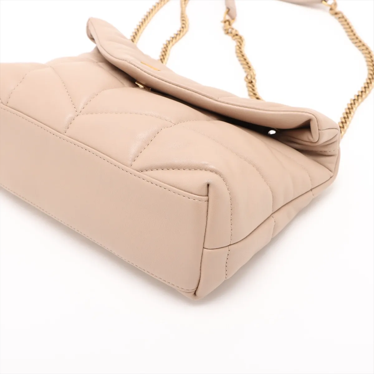Puffer Leather Chain Shoulder Bag Beige 759337 — view 3