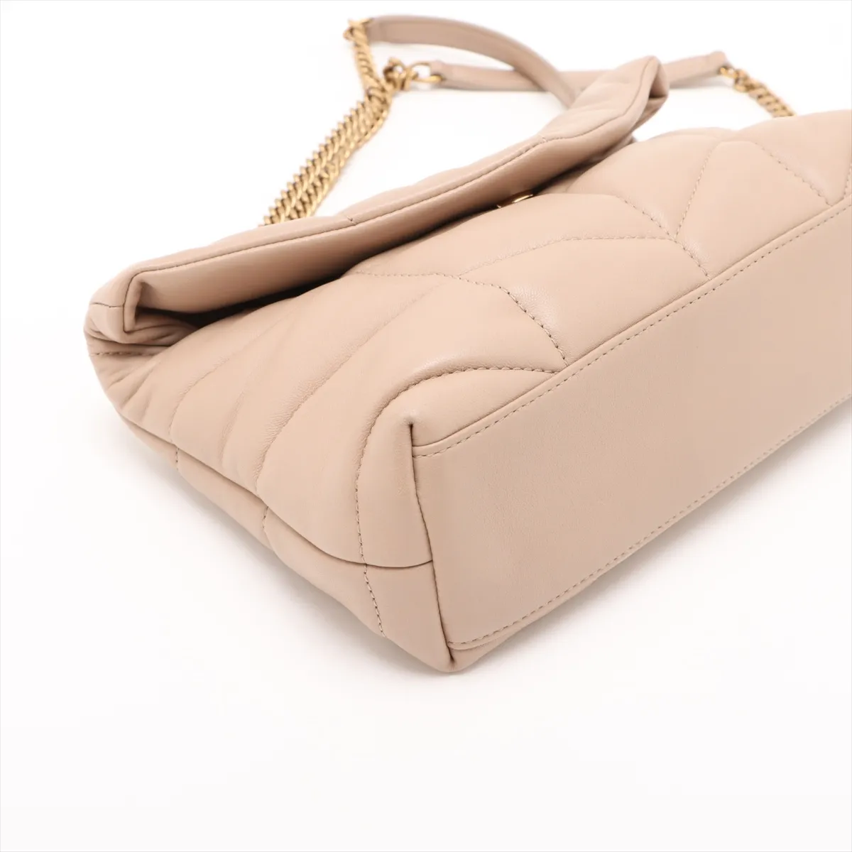 Puffer Leather Chain Shoulder Bag Beige 759337 — view 4