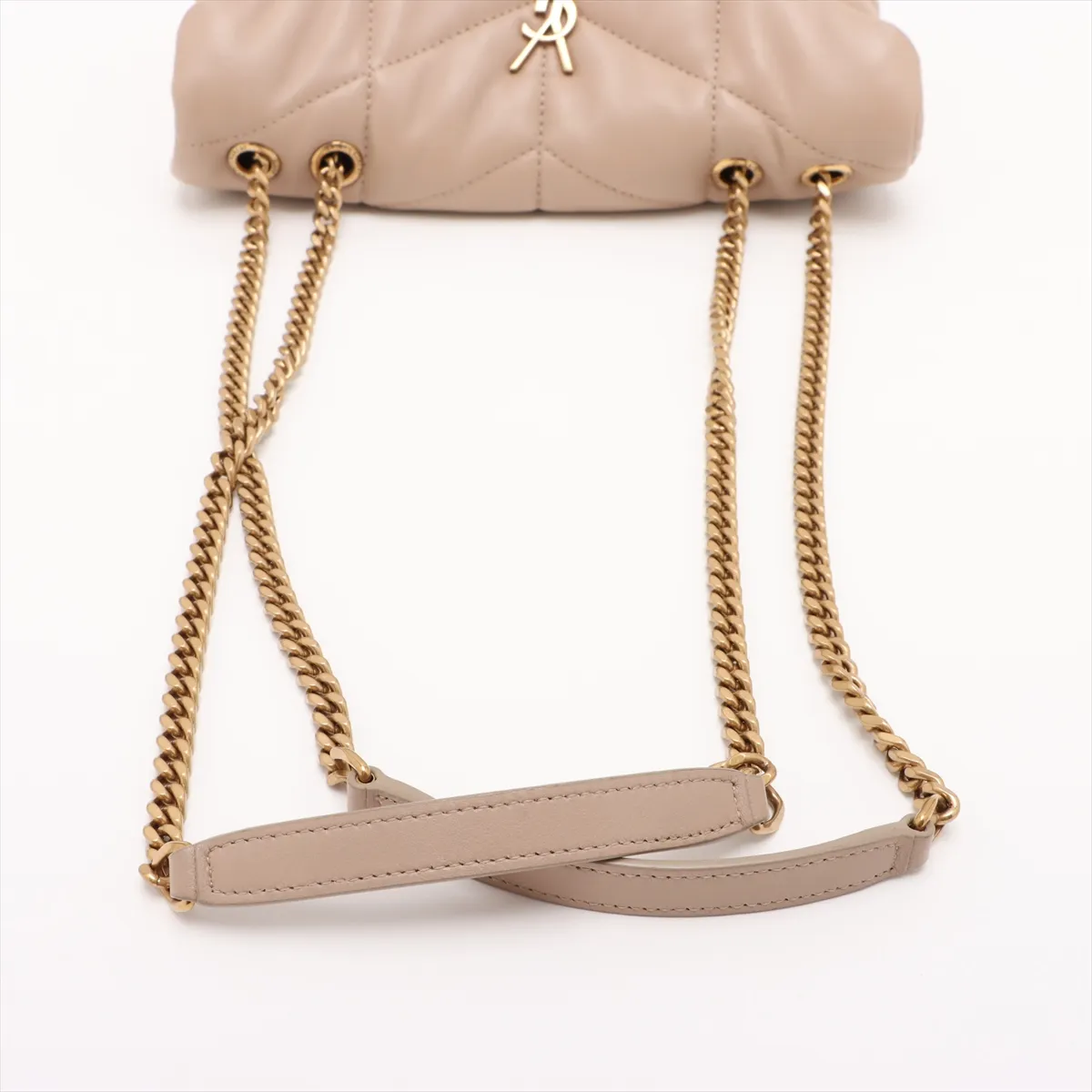 Puffer Leather Chain Shoulder Bag Beige 759337 — view 5