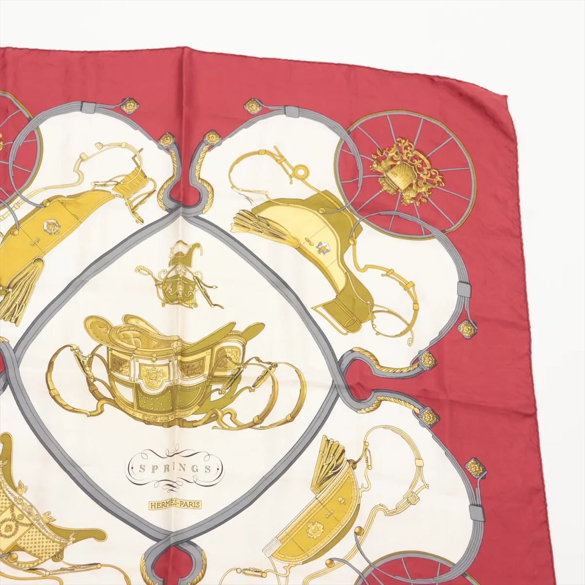 Carre 90 Springs scarf, silk, burgundy. Shows signs of wear, — view 3