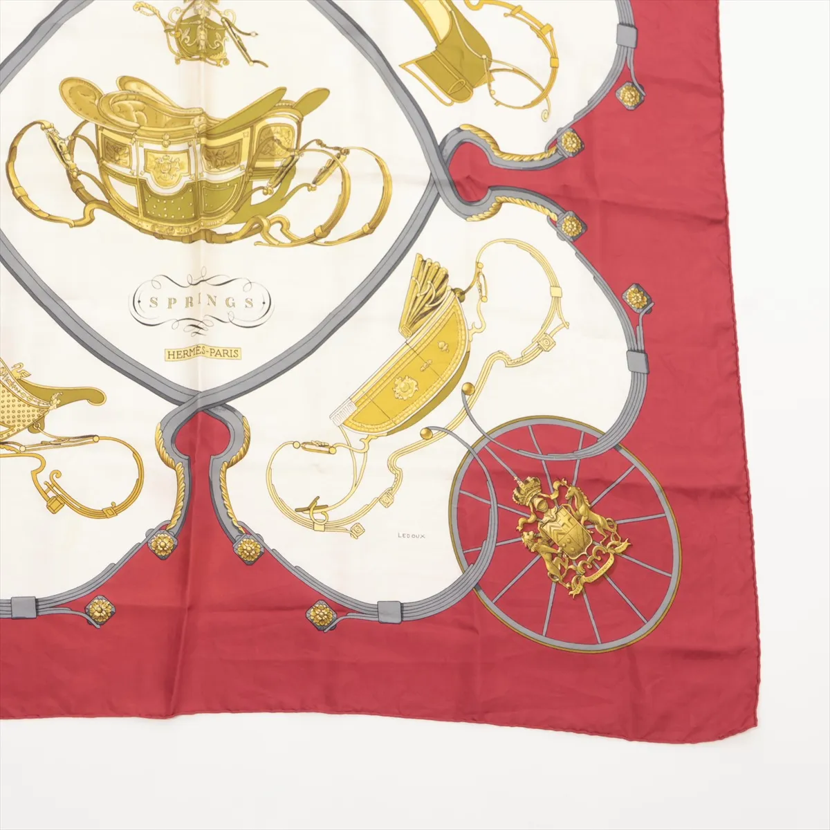 Carre 90 Springs scarf, silk, burgundy. Shows signs of wear, — view 4