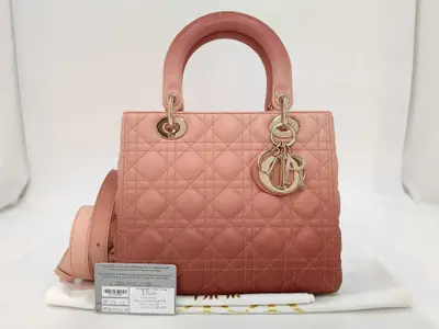 Cannage Lady Dior Leather 2-Way Handbag Pink Handbag