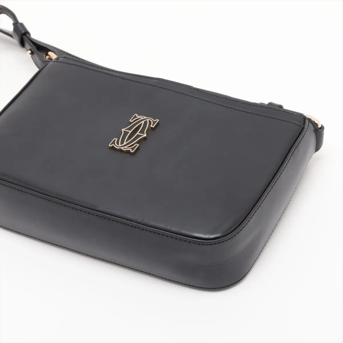 Leather Shoulder Bag, Black — view 3