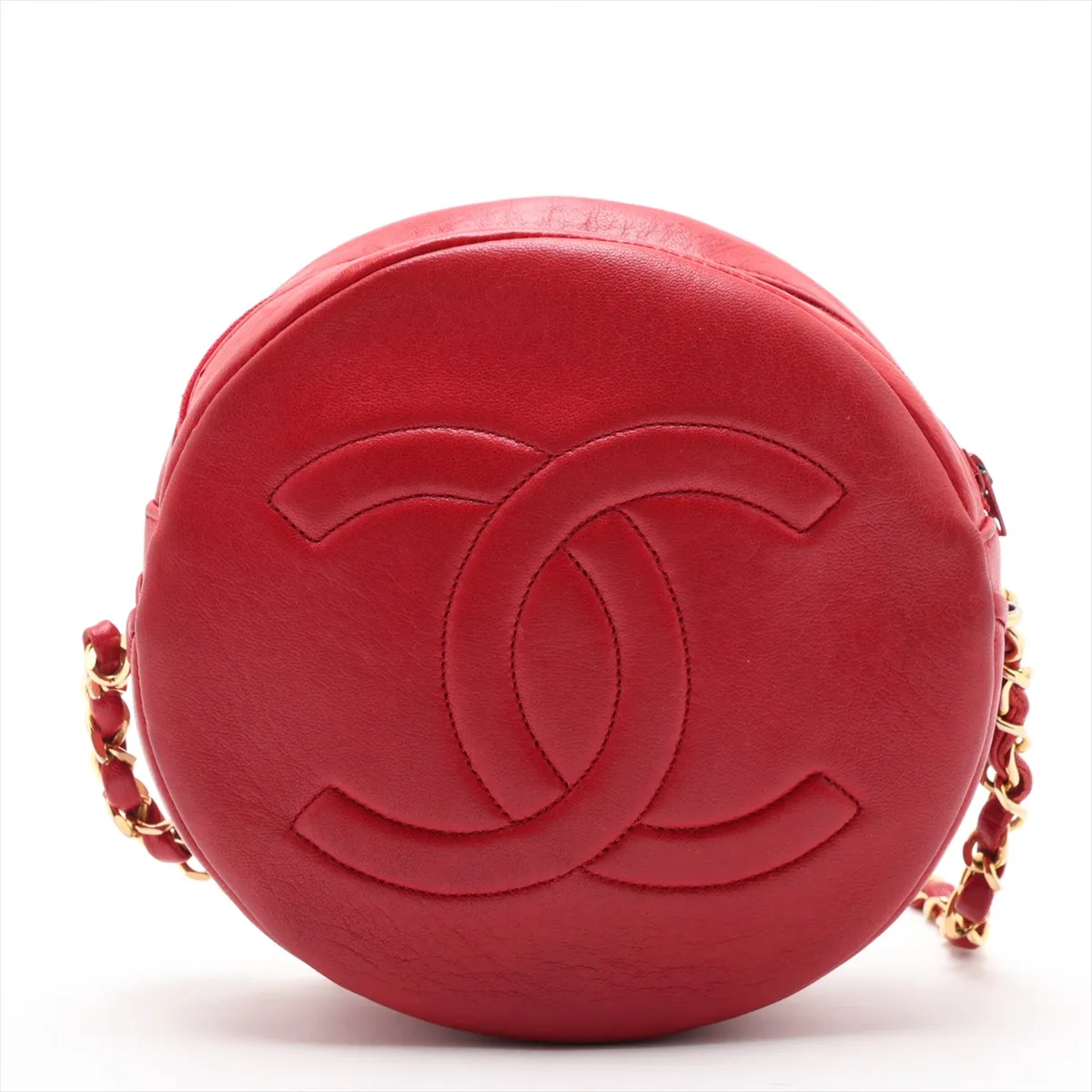 Coco Mark Lambskin Chain Shoulder Bag, Round, Red, Gold Hardware, 0490621 (Serial Number 0) — view 2