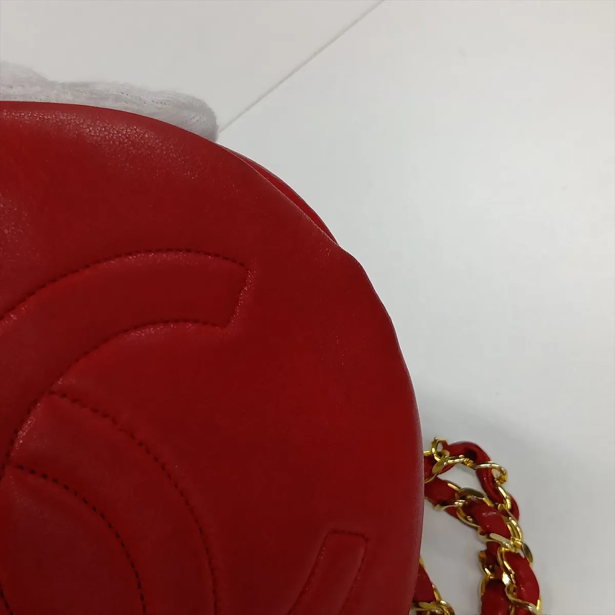 Coco Mark Lambskin Chain Shoulder Bag, Round, Red, Gold Hardware, 0490621 (Serial Number 0) — view 11