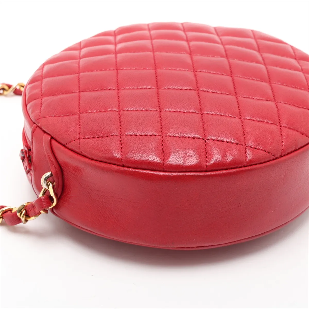 Coco Mark Lambskin Chain Shoulder Bag, Round, Red, Gold Hardware, 0490621 (Serial Number 0) — view 4