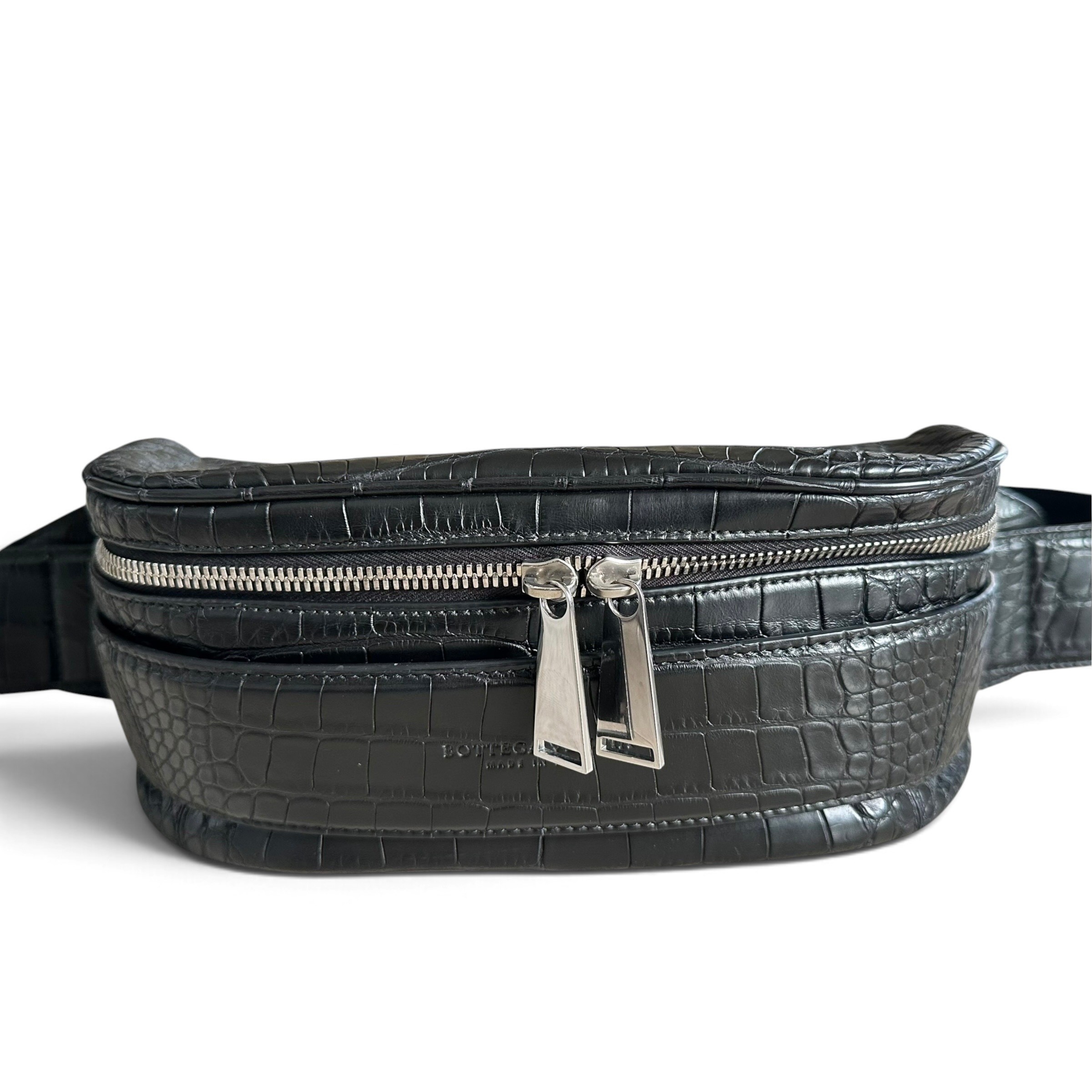 Crocodile waist bag, body bag, shoulder bag, black