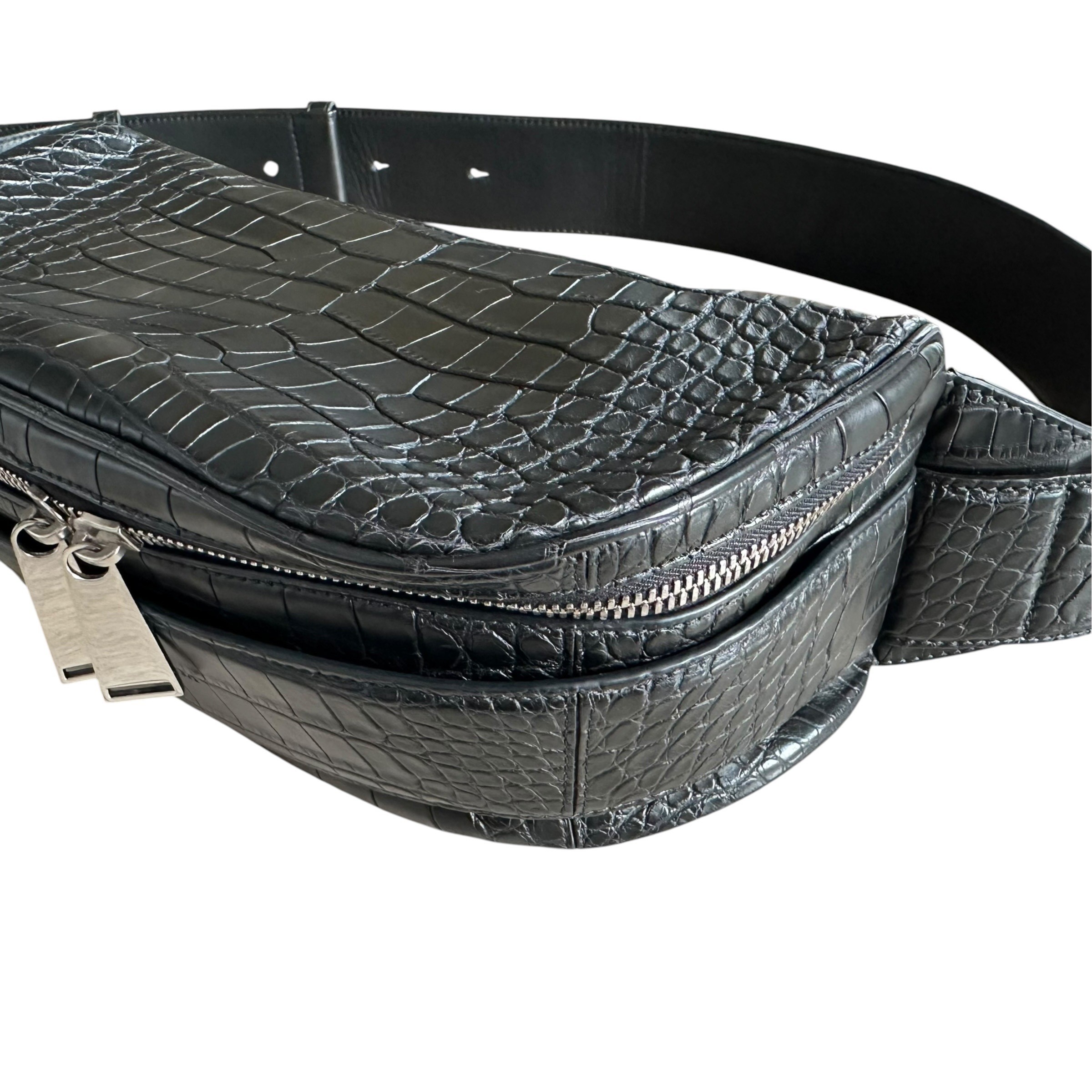 Crocodile waist bag, body bag, shoulder bag, black — view 3