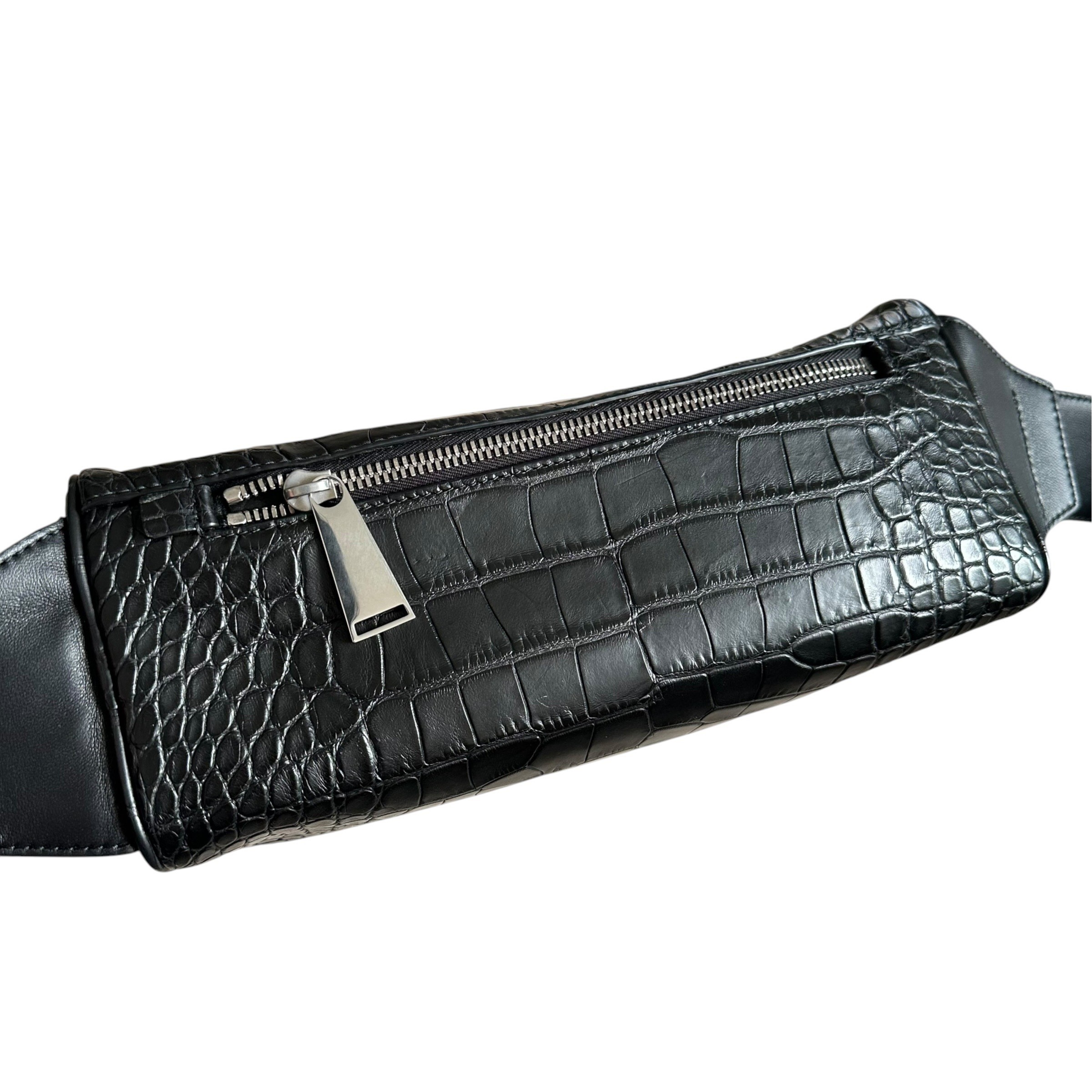 Crocodile waist bag, body bag, shoulder bag, black — view 7