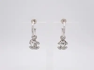 hoop earrings, model 04A, featuring a Coco Mark, heart design, and stone. Height: 2.5 cm.
