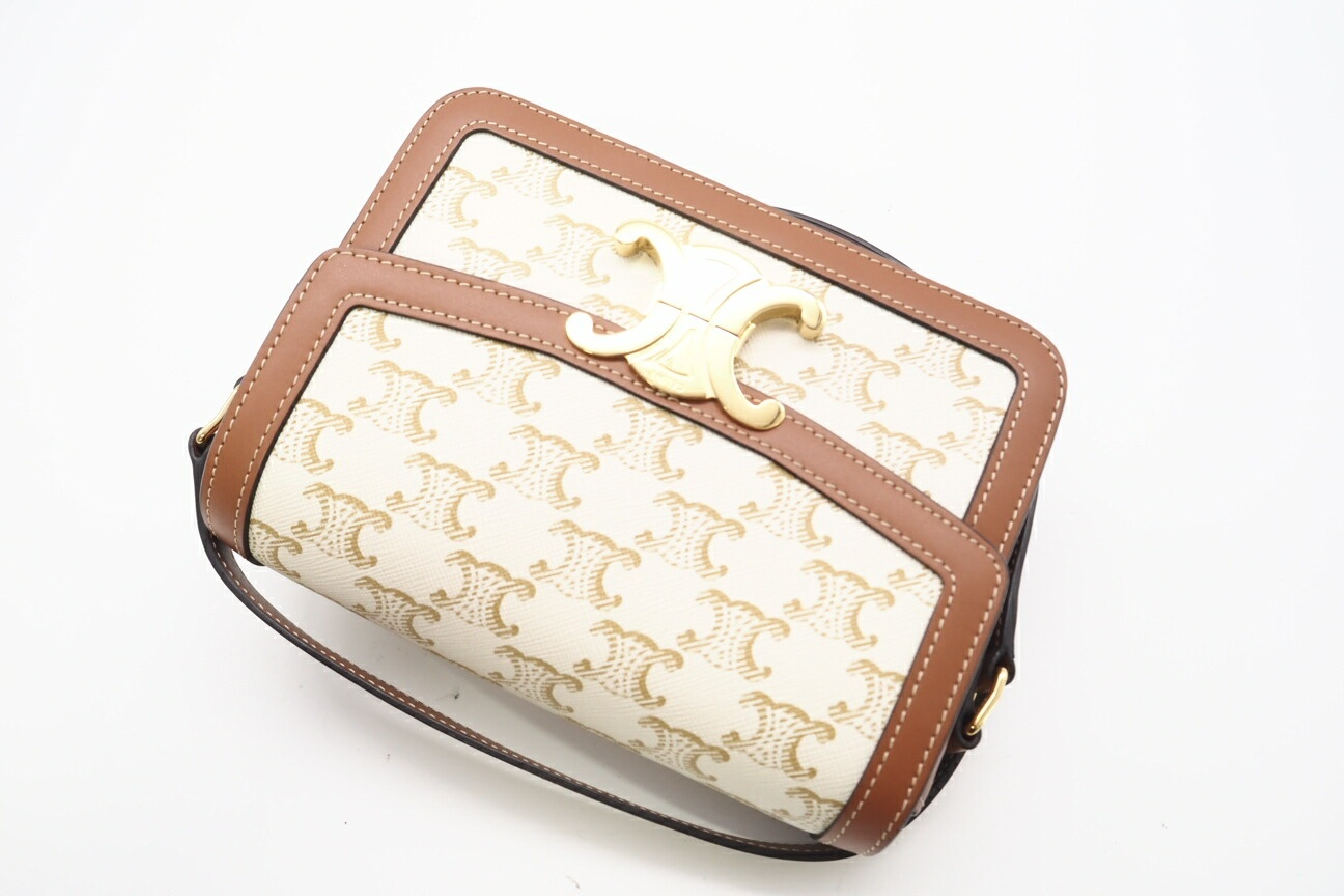 188882BZ4.01BC Triomphe Canvas & Calfskin Teen Triomphe Bag White Shoulder Bag — view 2