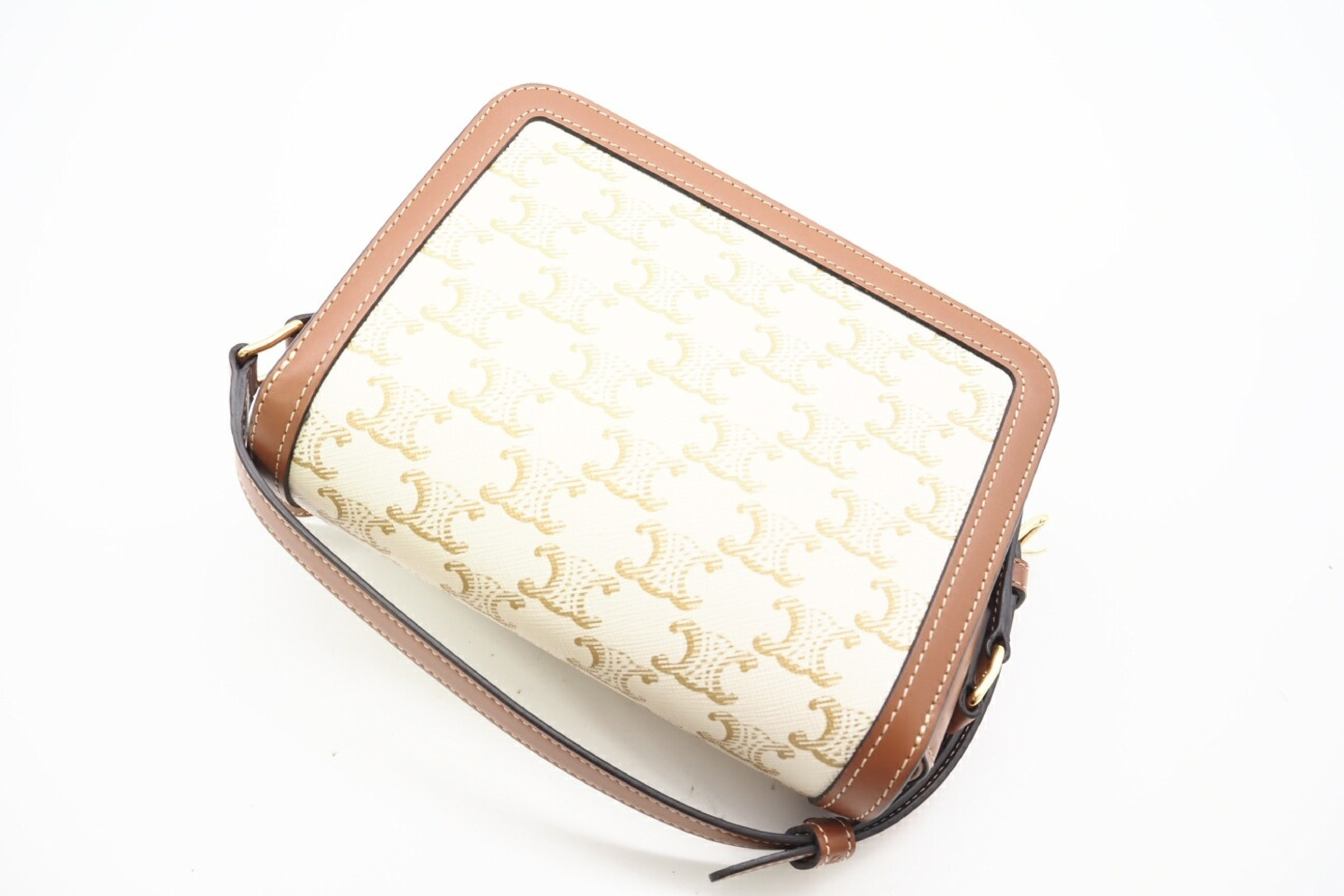 188882BZ4.01BC Triomphe Canvas & Calfskin Teen Triomphe Bag White Shoulder Bag — view 3
