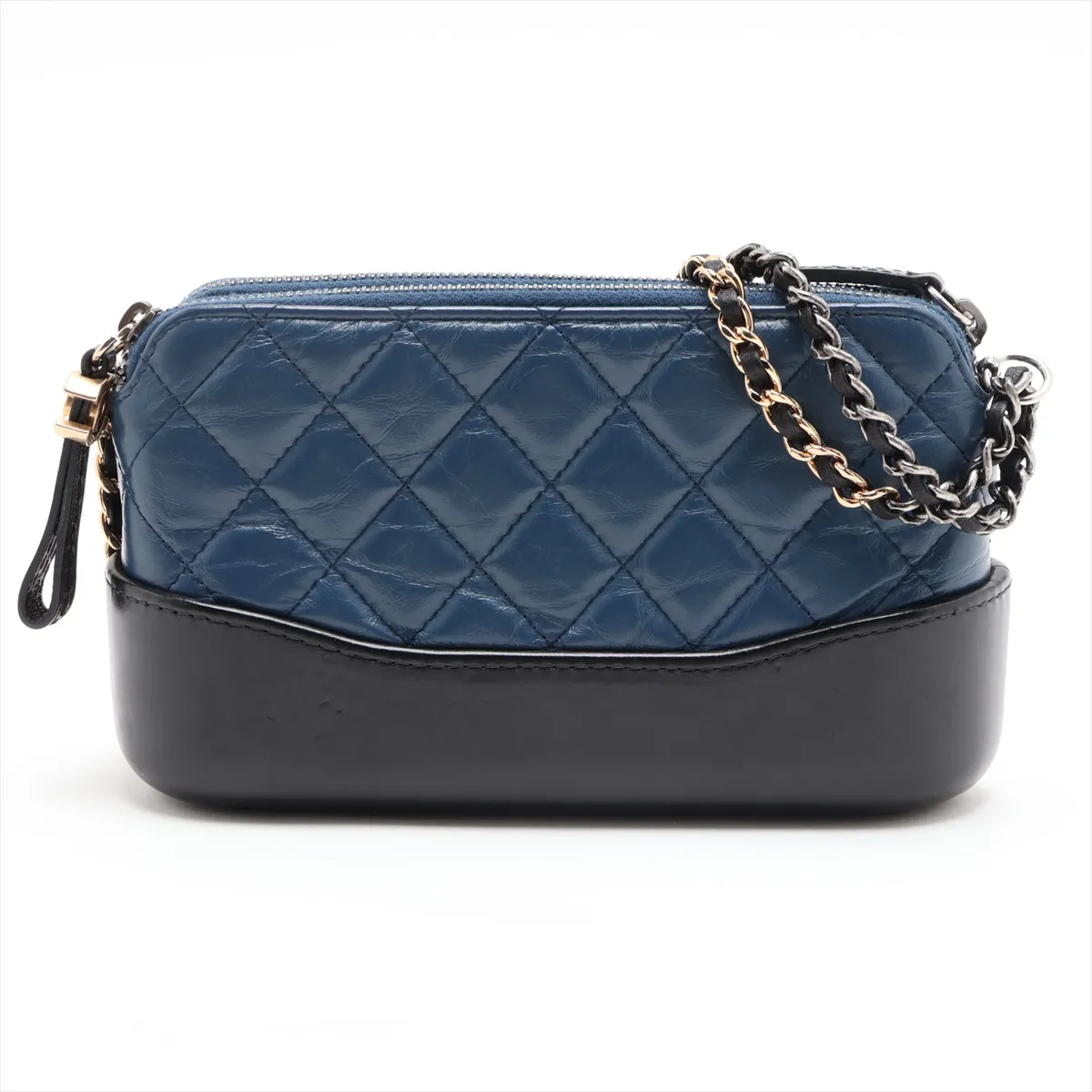 Gabrielle de Chanel Vintage Calfskin Chain Shoulder Bag, Blue x Black, Gold x Silver Hardware, 24870521, Serial Number 24