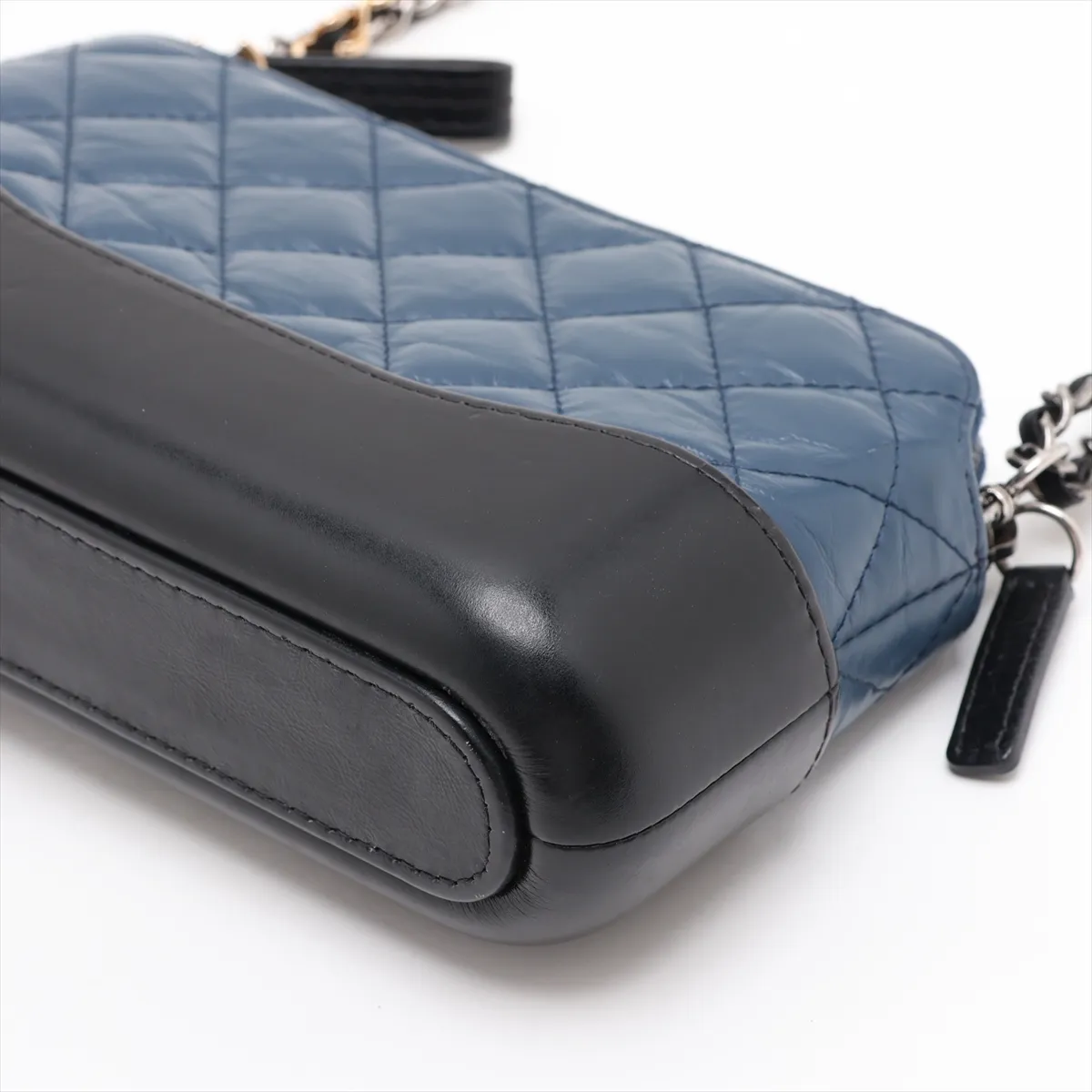 Gabrielle de Chanel Vintage Calfskin Chain Shoulder Bag, Blue x Black, Gold x Silver Hardware, 24870521, Serial Number 24 — view 3