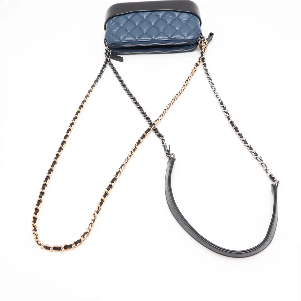 Gabrielle de Chanel Vintage Calfskin Chain Shoulder Bag, Blue x Black, Gold x Silver Hardware, 24870521, Serial Number 24 — view 5