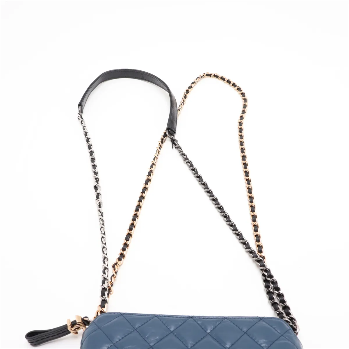 Gabrielle de Chanel Vintage Calfskin Chain Shoulder Bag, Blue x Black, Gold x Silver Hardware, 24870521, Serial Number 24 — view 6