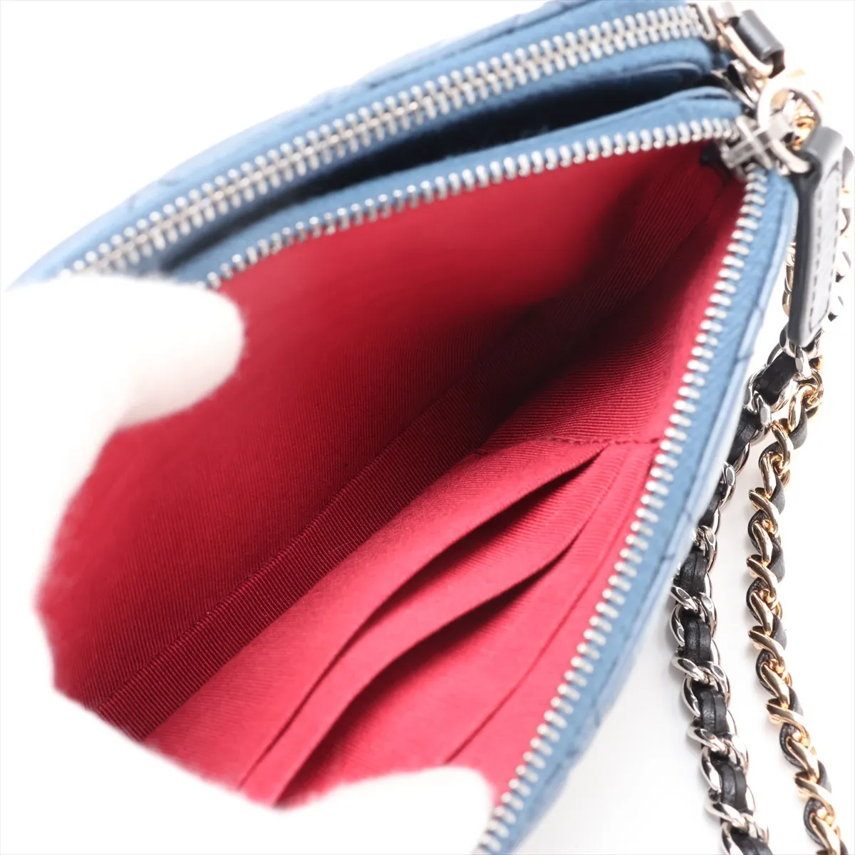 Gabrielle de Chanel Vintage Calfskin Chain Shoulder Bag, Blue x Black, Gold x Silver Hardware, 24870521, Serial Number 24 — view 8