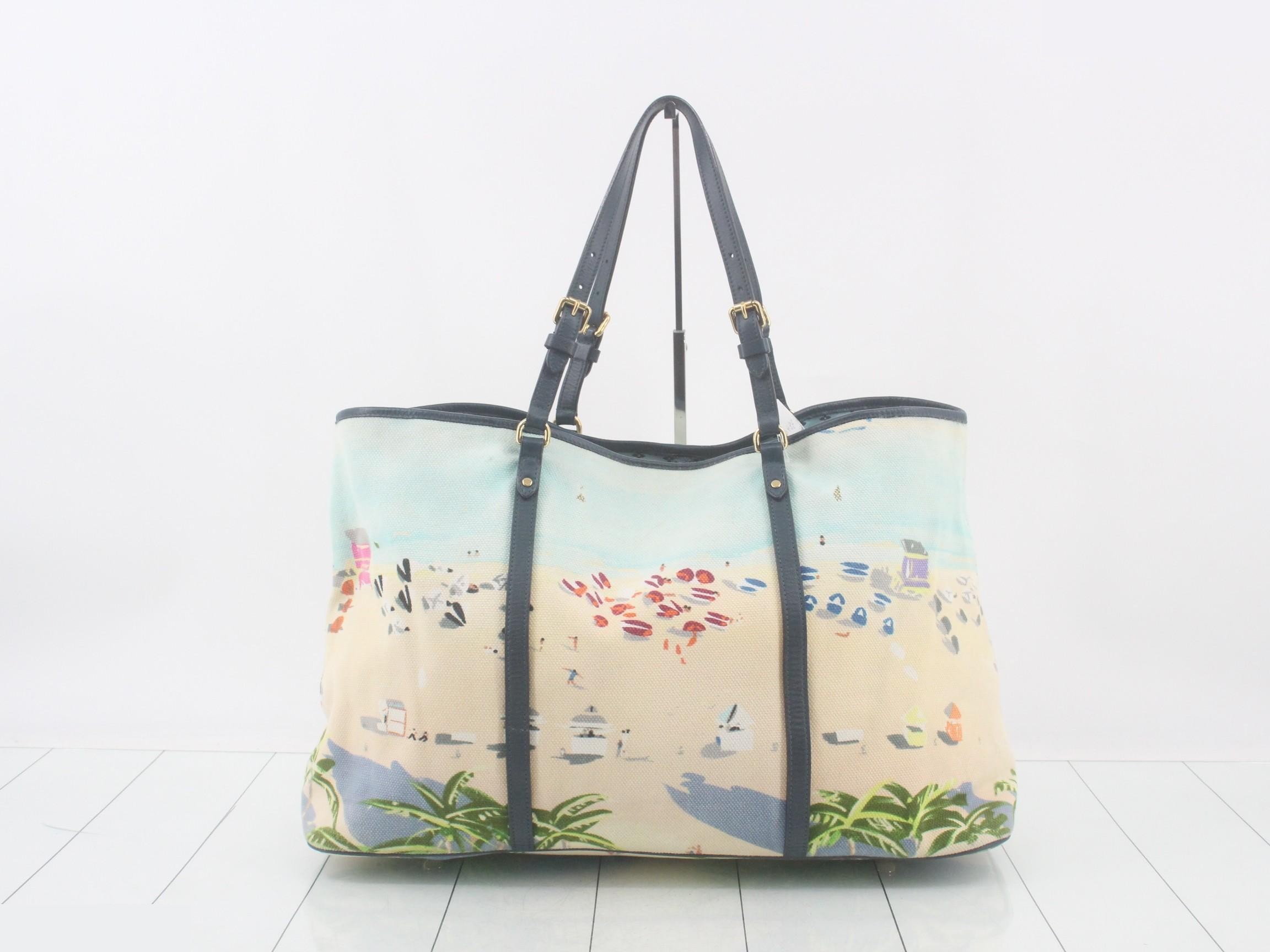 Ayur Cabas Tote Bag, Escalier Beach Print Canvas Leather — view 2