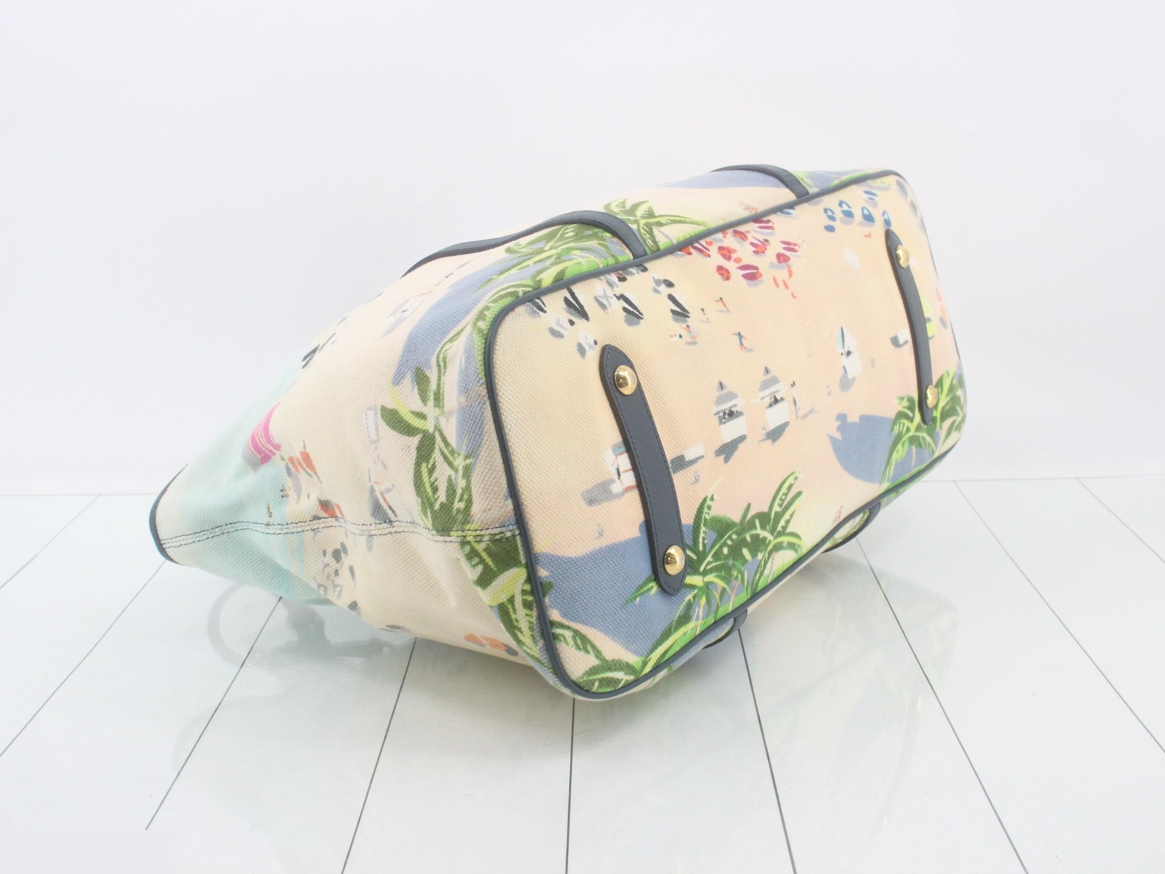Ayur Cabas Tote Bag, Escalier Beach Print Canvas Leather — view 5
