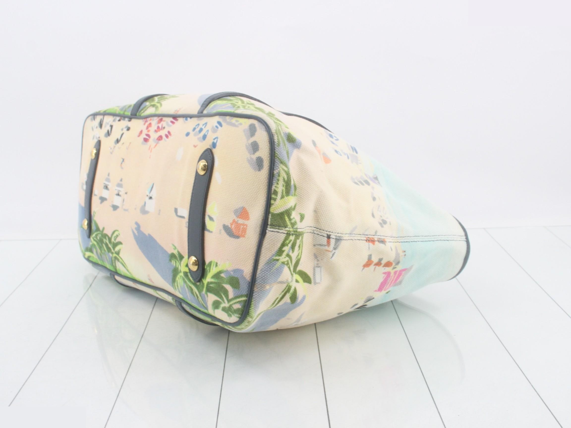 Ayur Cabas Tote Bag, Escalier Beach Print Canvas Leather — view 6