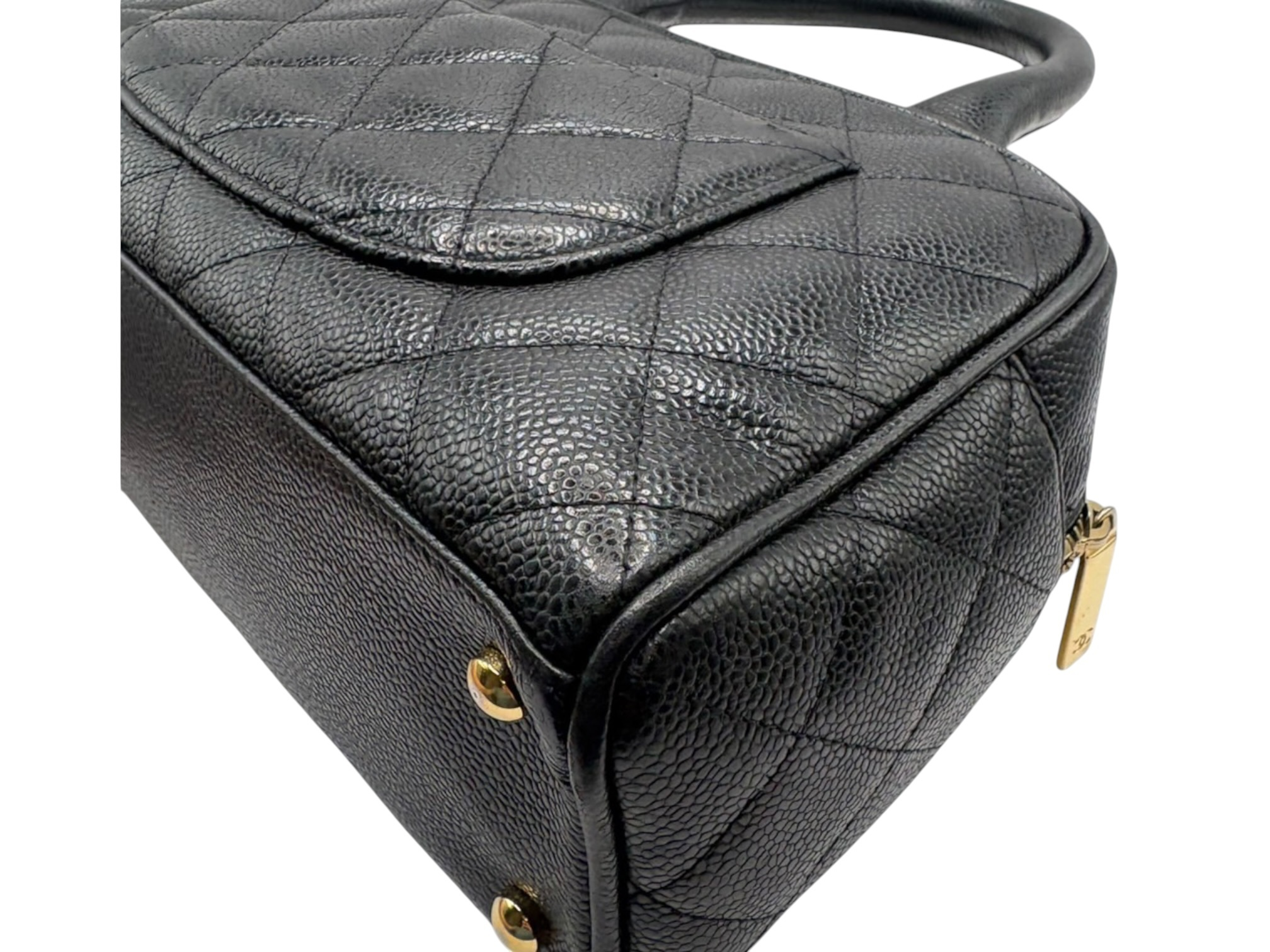 Chanel Matelassé Caviar Skin Handbag Black Gold Hardware Handbag — view 6